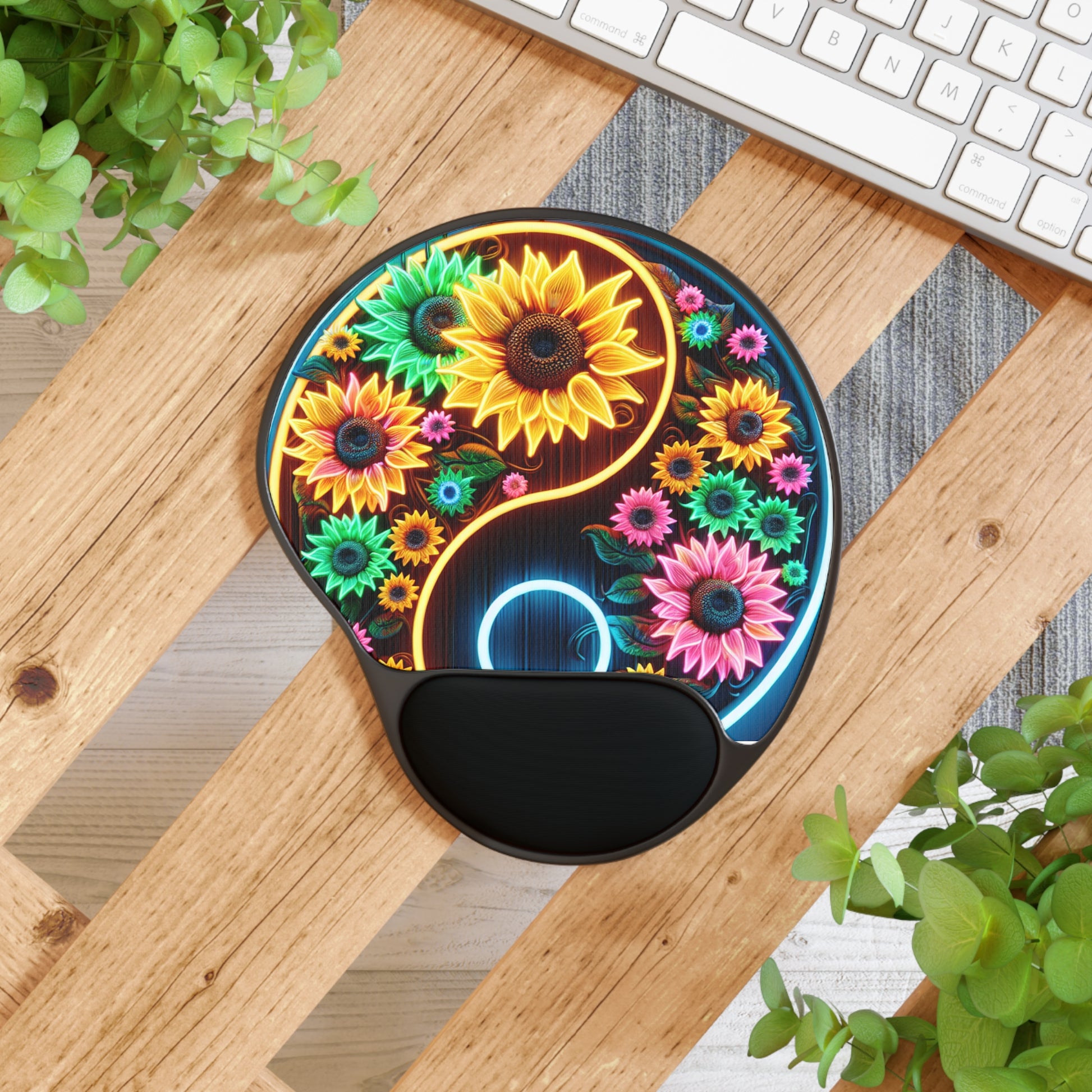 Colorful Flower Mouse Pad with Wrist Rest, Desk Accessory, Gift for Flower Lovers, Home Office Decor, Colorful Mouse Mat