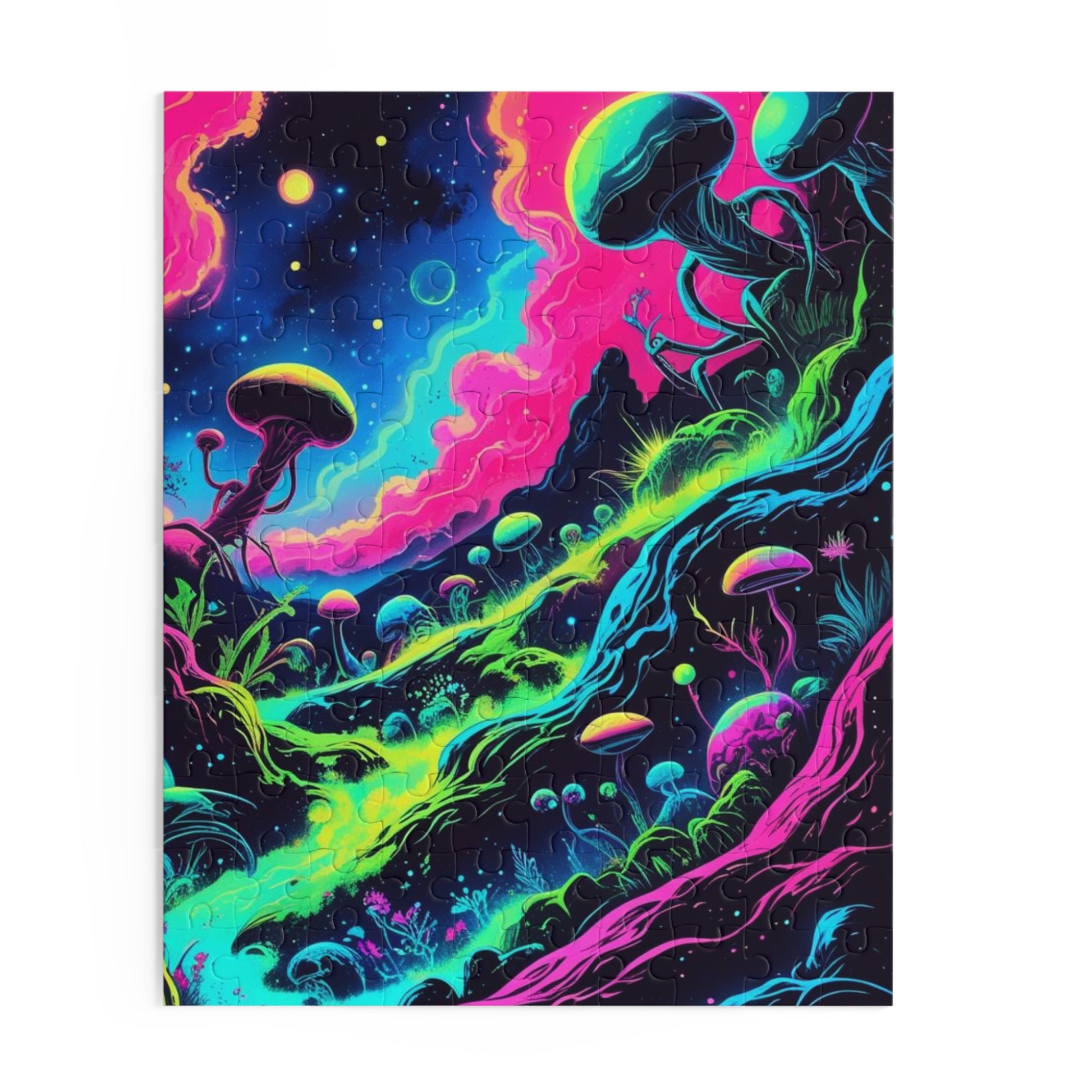 Cosmic Mushroom Puzzle, Vibrant Jigsaw for Game Night, Space-Themed Gift, Family Fun Activity, Psychedelic Decor