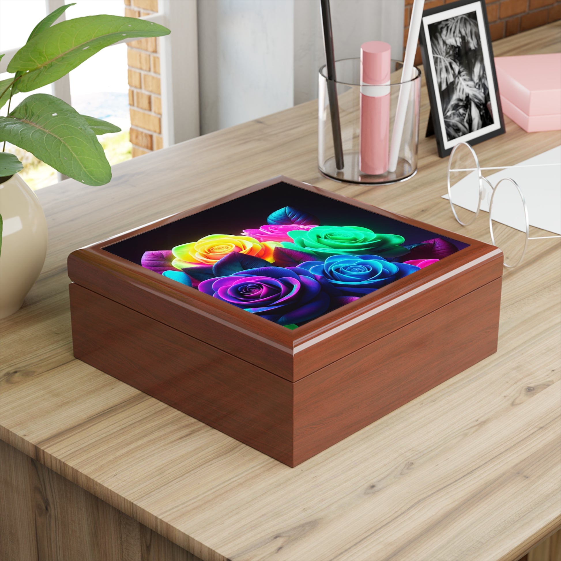Colorful Floral Jewelry Box with Rose Design, Gift for Her, Home Decor, Wedding Keepsake, Unique Storage