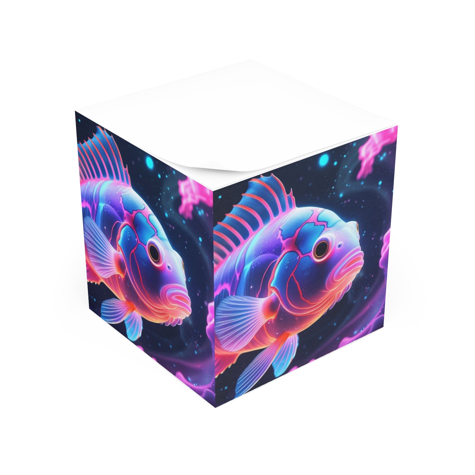 Neon Fish Note Cube - Colorful Stationery, Unique Desk Decor, Gift for Fish Lovers, Home Office Essentials, Kids Room Decor