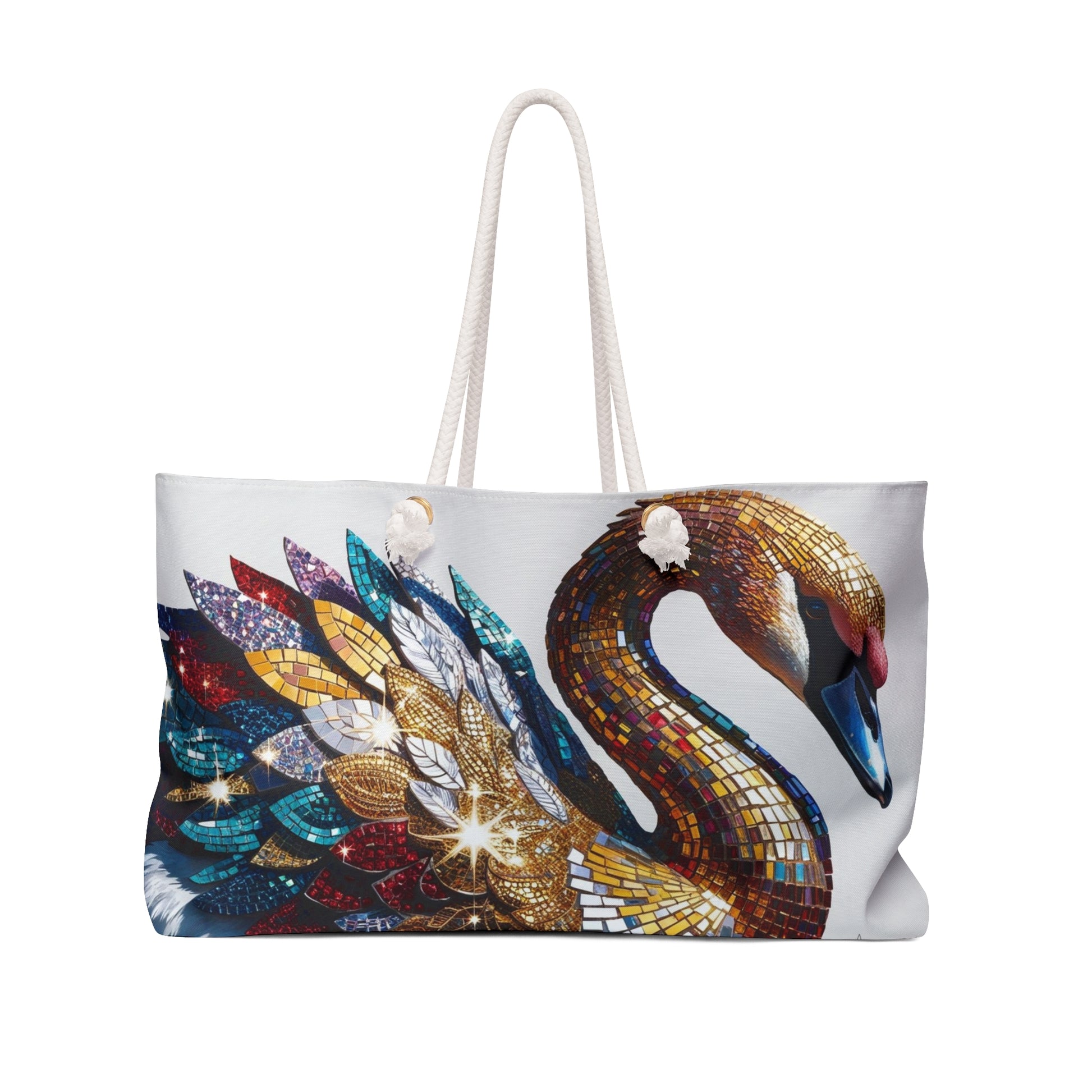 Divine Artistic Swan Mosaic Weekender Bag, Carry All Carry-On Travel Tote, Beach Bag, Gym Bag, Stylish Luggage, Gift for Her