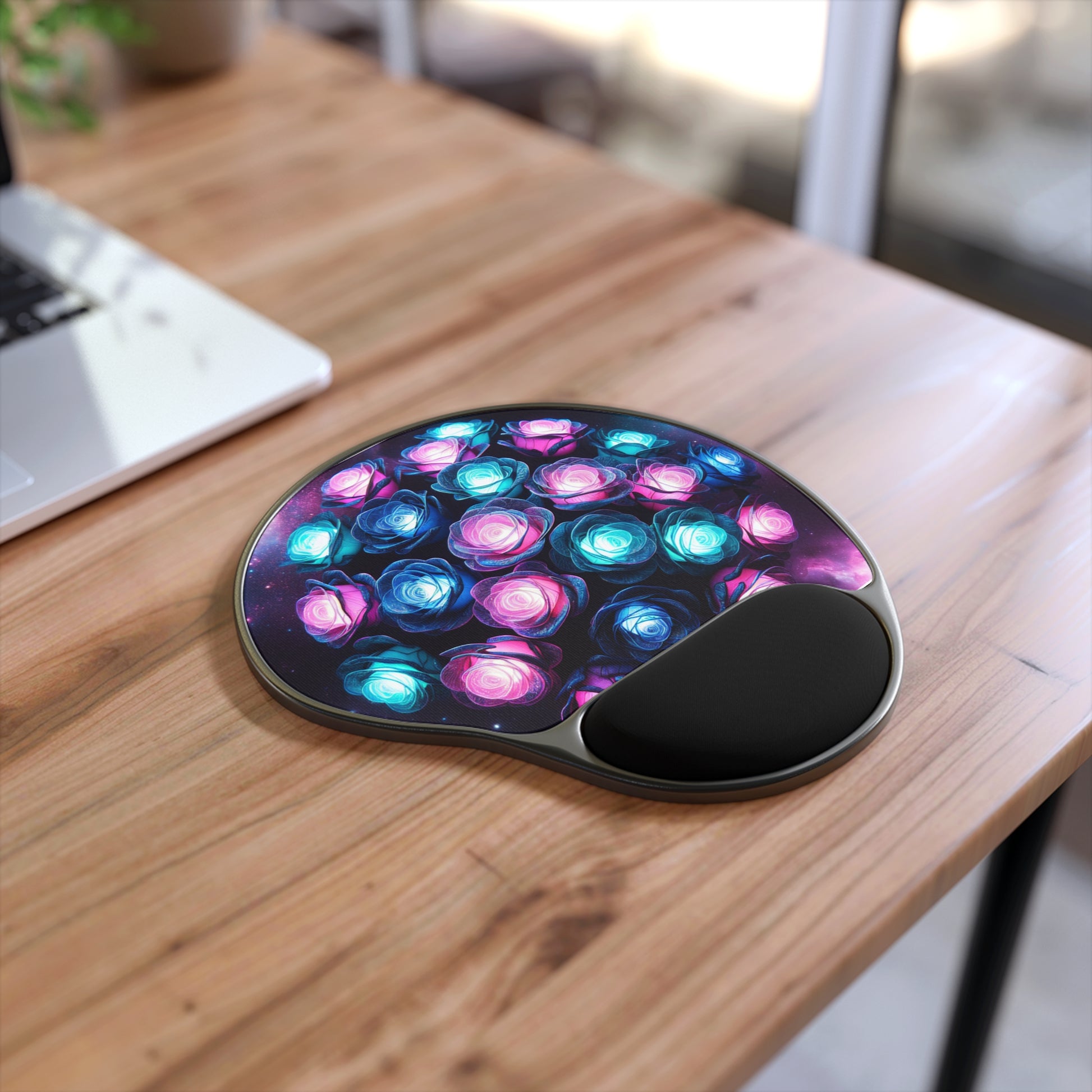 Floral Glow Mouse Pad with Wrist Rest, Colorful Desk Accessory, Ergonomic Computer Pad, Gift for Gamers, Home Office Decor