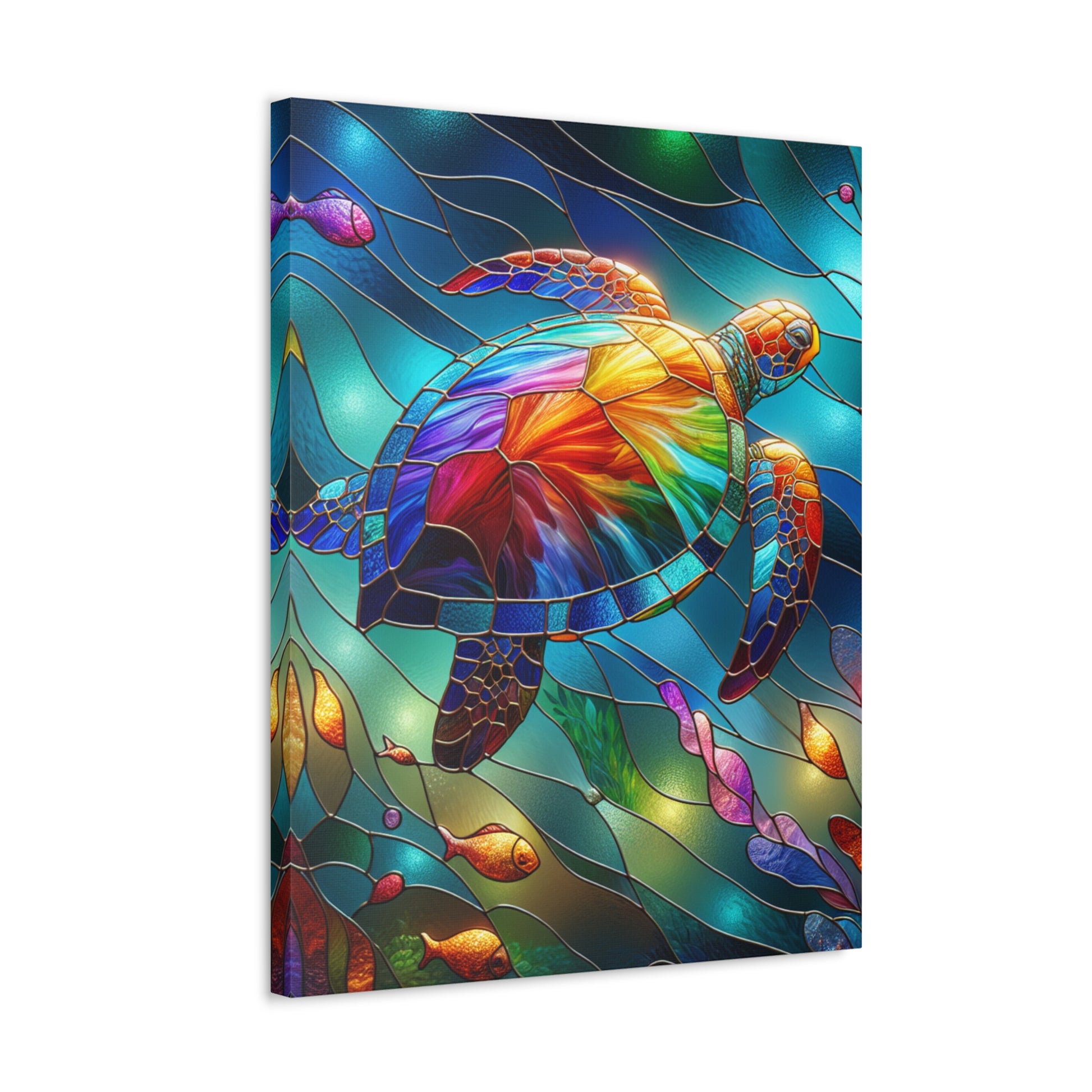 Vibrant Turtle Stretched Canvas Wall Art, Ocean Decor, Colorful Sea Turtle Print, Nature Artwork, Beach House Gift, Coastal Home Decor