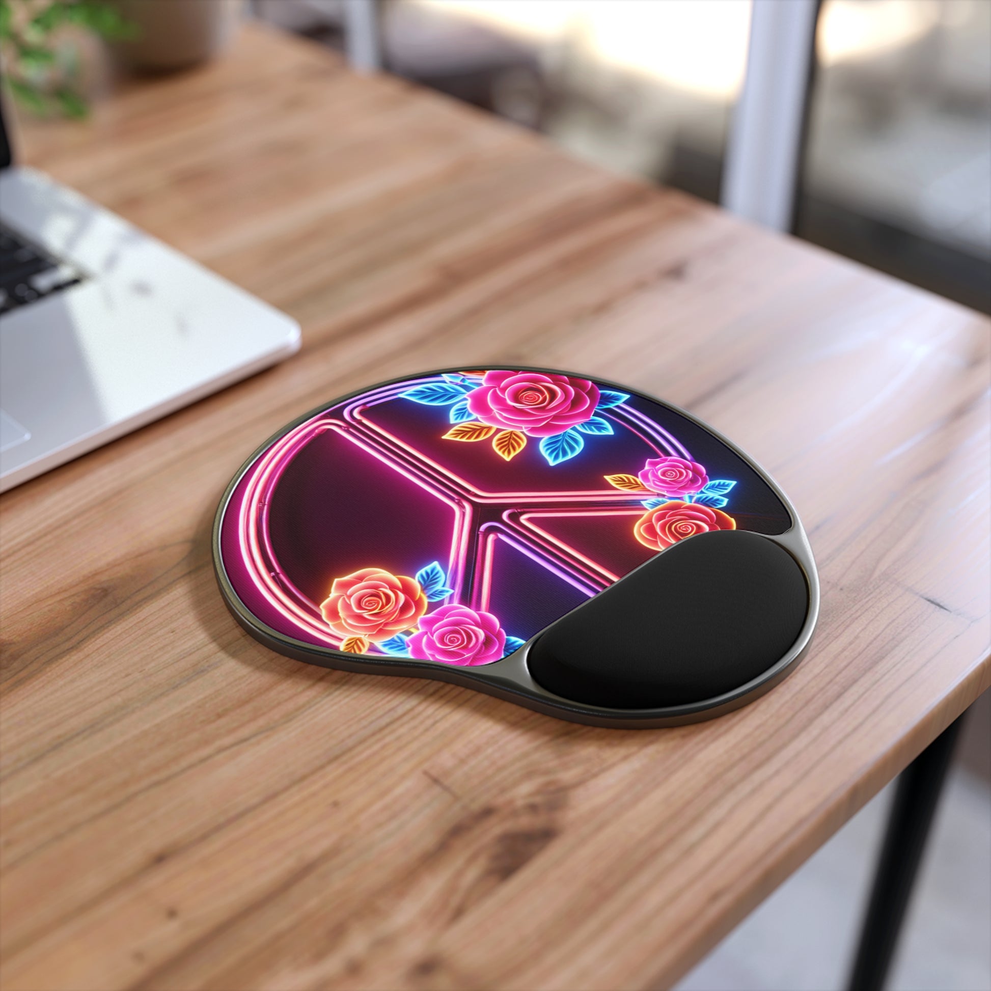 Colorful Neon Peace Sign Mouse Pad with Wrist Rest, Retro Floral Desk Accessory, Ideal for Gamers and Office Workers, Gift for [...]