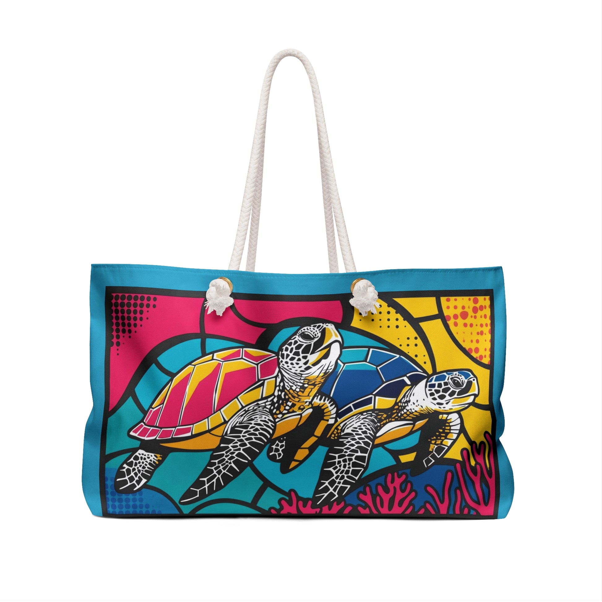 Vibrant Sea Turtle Pop Art Weekender Bag, Beach Tote, Travel Bag, Eco-Friendly Luggage, Gift for Ocean Lovers, Summer Adventure
