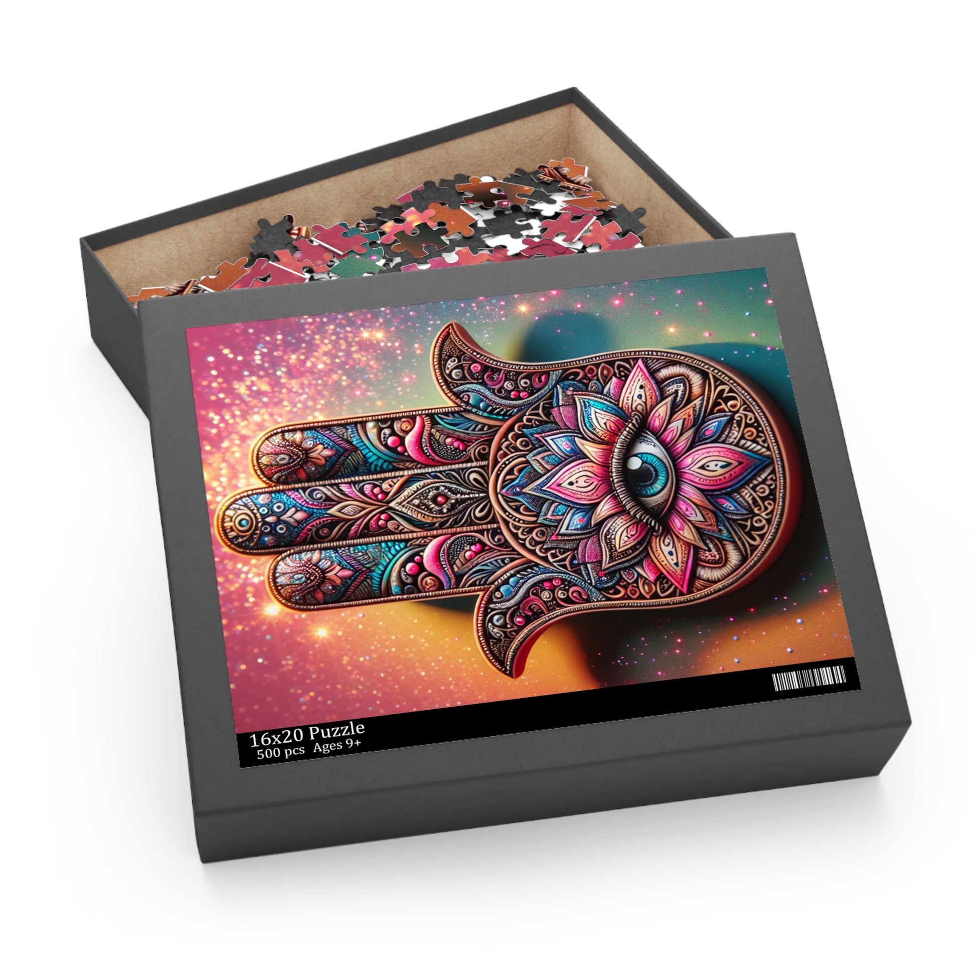 Colorful Hand Design Puzzle | Mindful Gift | Meditation Decor | Hamsa Symbol | Stress Relief Activity | Cozy Family Fun