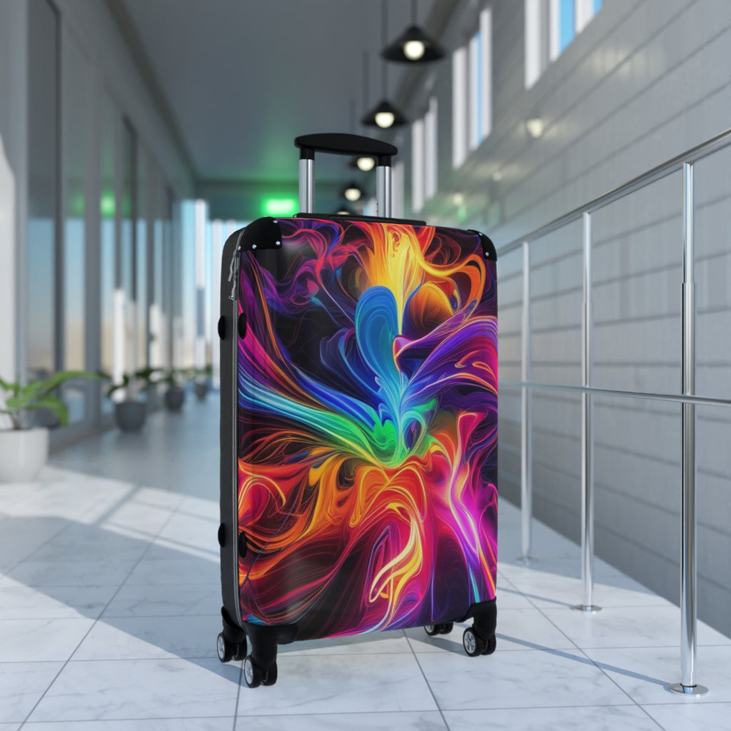 Vibrant Swirl Suitcase | Colorful Hard Shell Luggage, Travel Bag for Adventure Lovers, Festival Ready, Vibrant Travel Gear