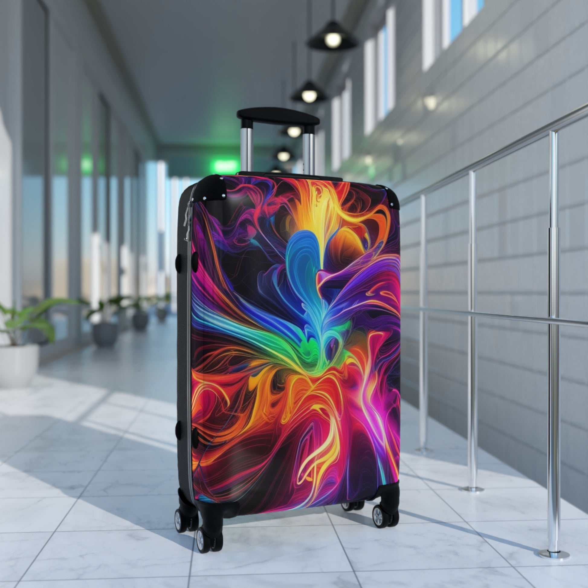 Vibrant Swirl Suitcase | Colorful Hard Shell Luggage, Travel Bag for Adventure Lovers, Festival Ready, Vibrant Travel Gear