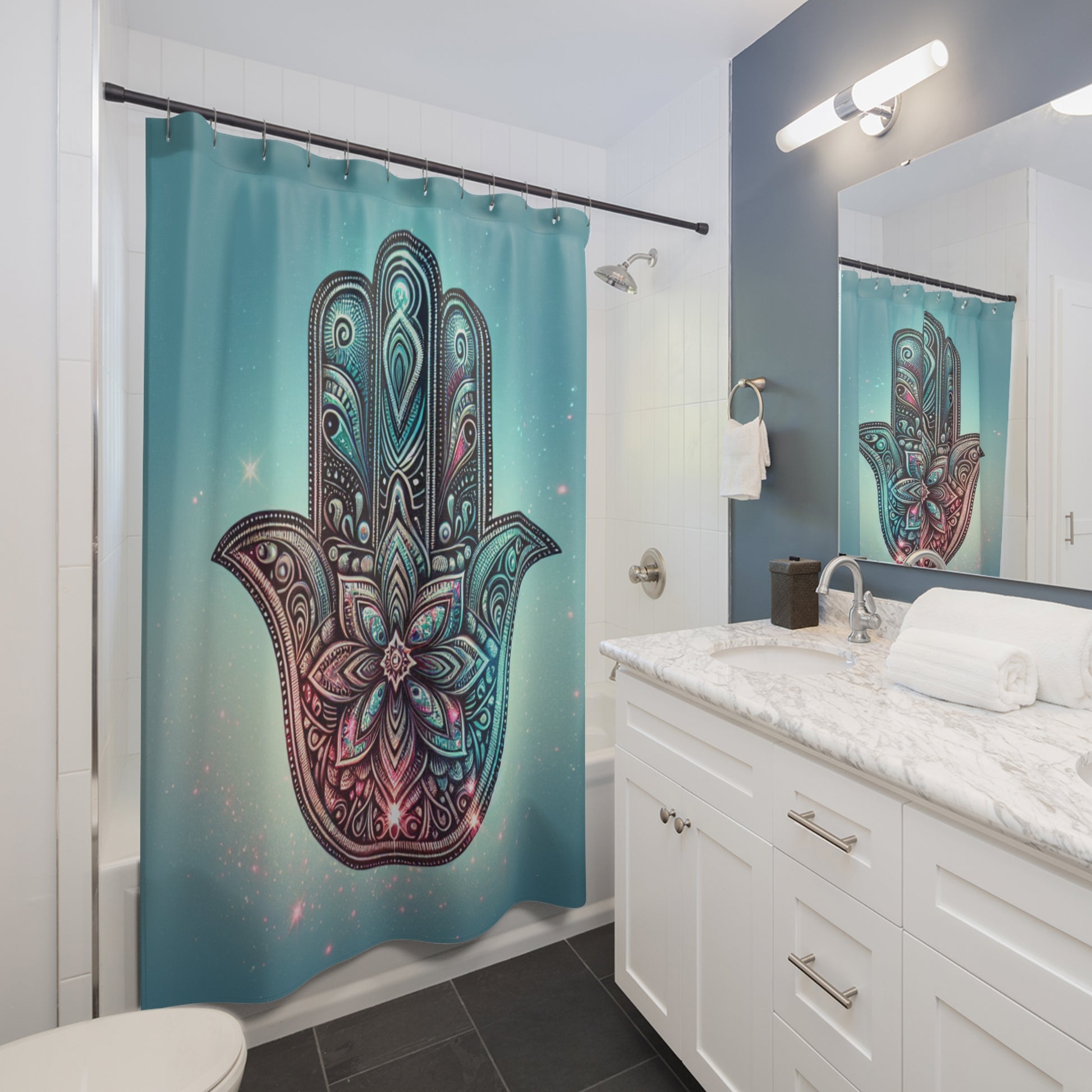 Bohemian Hand of Hamsa Shower Curtain - Protect Your Space with a Unique Design, Bathroom Decor, Gift for Her, Spiritual Vibes, Home [...]