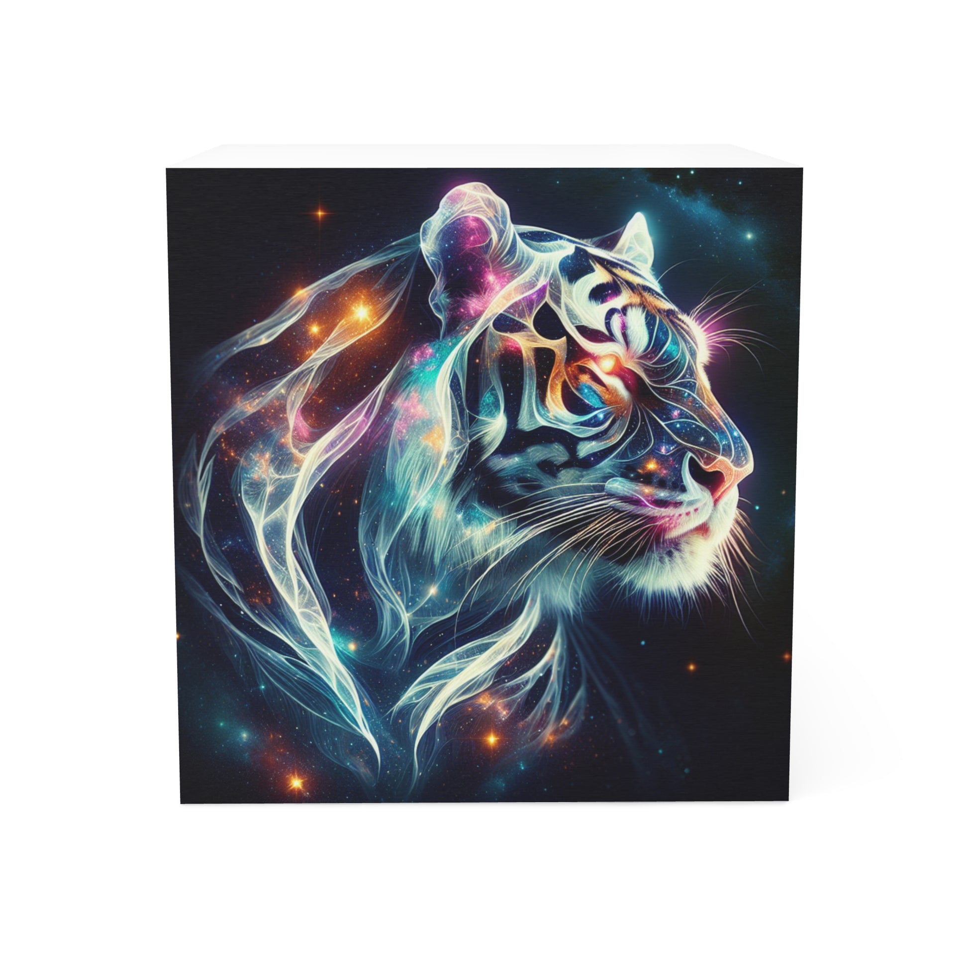 Cosmic Tiger Note Cube - Dreamy Desk Organizer, Art Gift, Inspirational Notes, Creative Office Decor, Unique Stationery