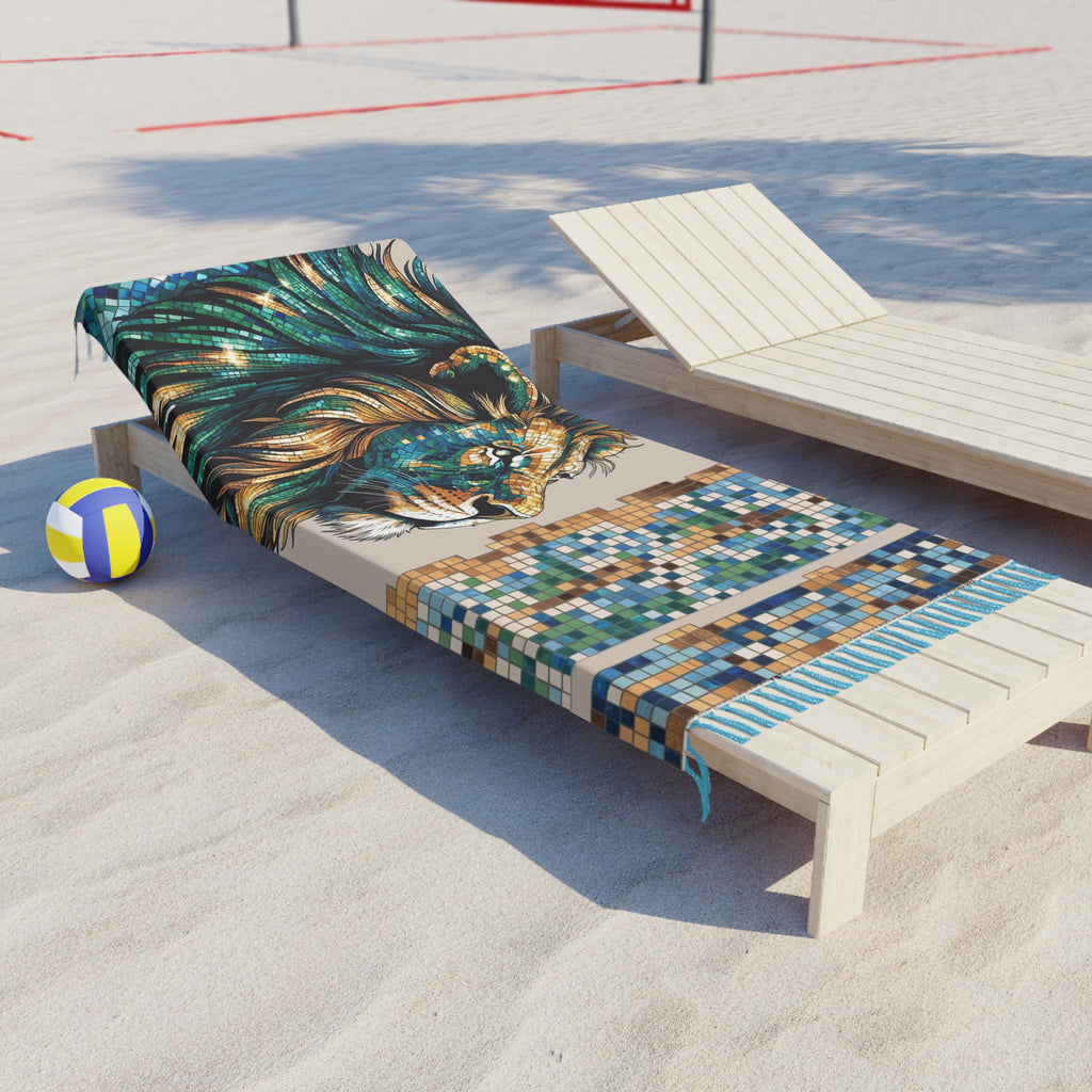 Boho Beach Towel | Artistic Mosaic Lion Design | Perfect for Summer, Beach Days, Pool Parties, and Gift Giving