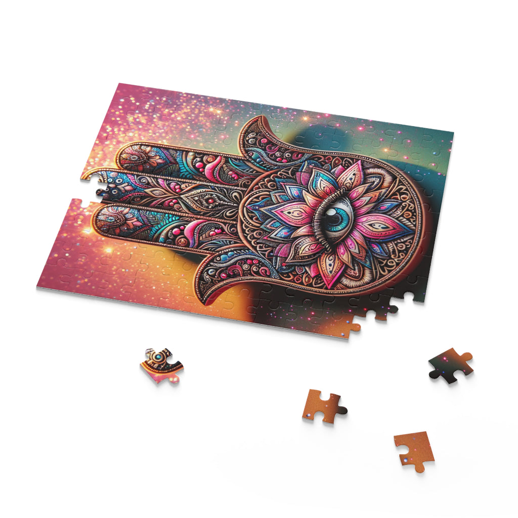 Colorful Hand Design Puzzle | Mindful Gift | Meditation Decor | Hamsa Symbol | Stress Relief Activity | Cozy Family Fun