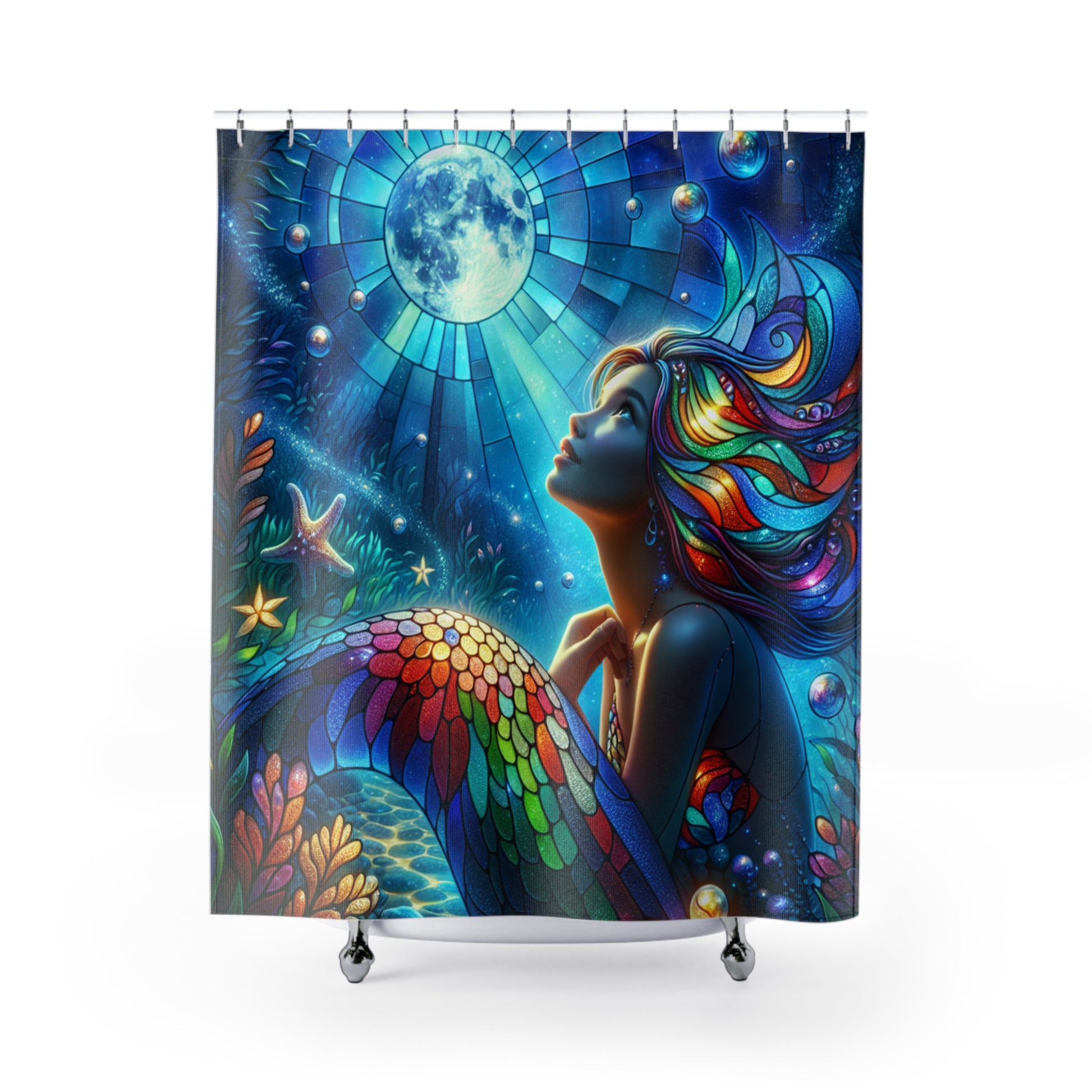 Colorful Mermaid Shower Curtain | Bohemian Bathroom Decor, Artistic Home Accessory, Unique Gift, Fantasy Wall Art