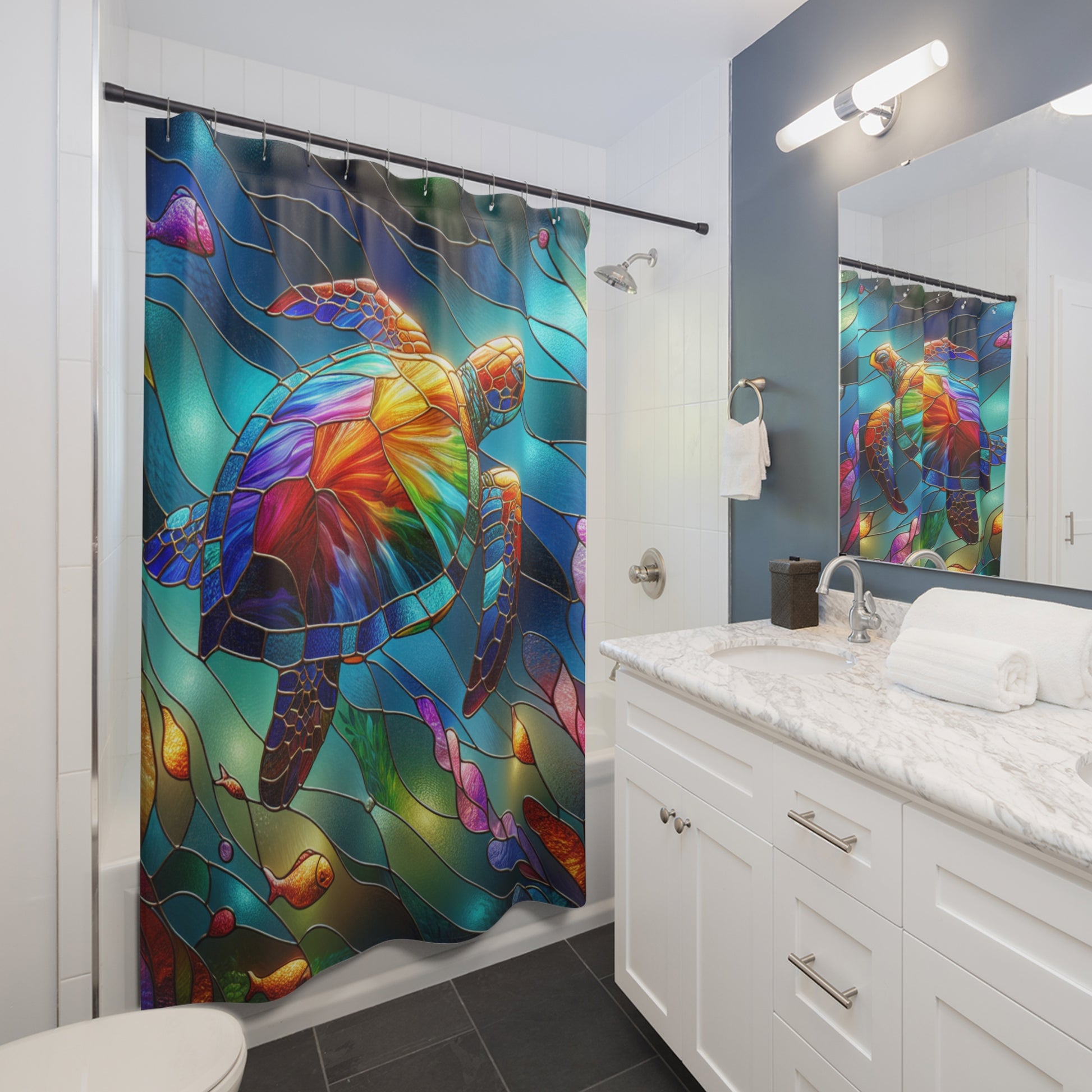 Vibrant Sea Turtle Shower Curtain - Colorful Ocean Decor, Bathroom Accessory, Coastal Home Style, Beach House Gift, Nature-Inspired Design