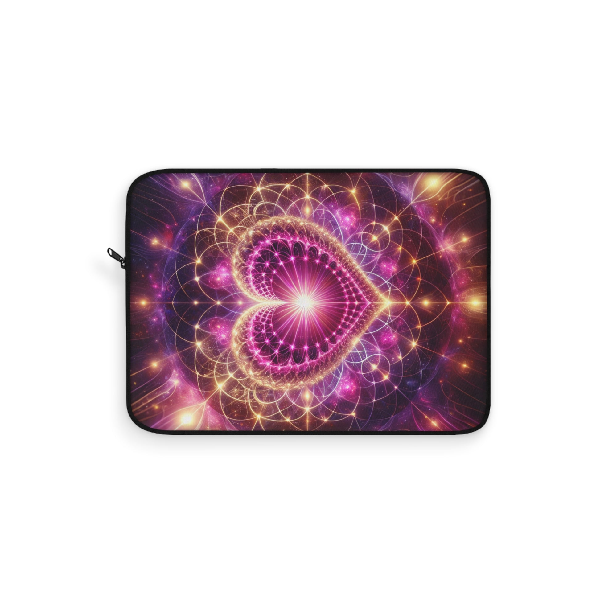 Love and Divine Heart Activation, Heart-Shaped Sacred Geometry Colorful Heart Laptop Sleeve, Romantic Tech Case, Gift for Tech Lovers, Stylish Computer Pouch, Vibrant Laptop Bag