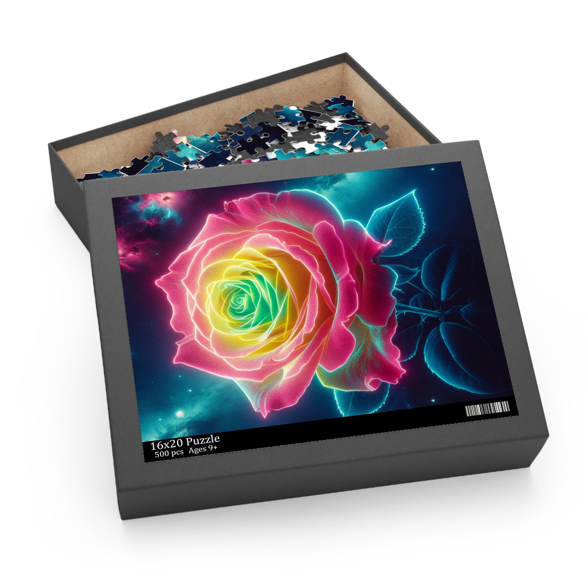 Neon Rose Puzzle - 120, 252, 500-Piece, Colorful Home Decor, Gift for Flower Lovers, Unique Puzzle, Relaxing Activity, Fun Family Game