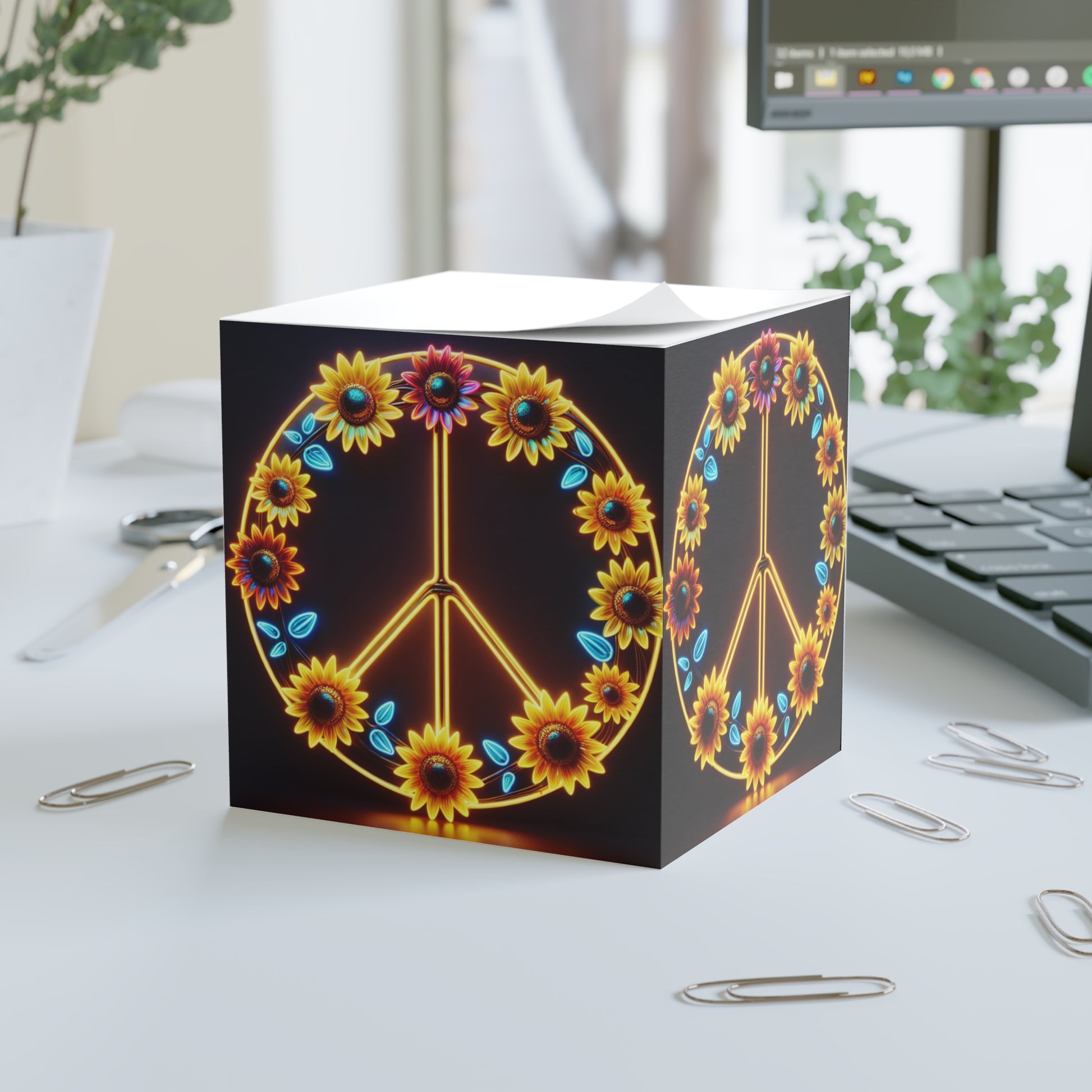 Floral Peace Note Cube – Positive Vibes Notepad, Desk Accessories for Students, Gift for Friends, Office Decor, Eco-Friendly Stationery