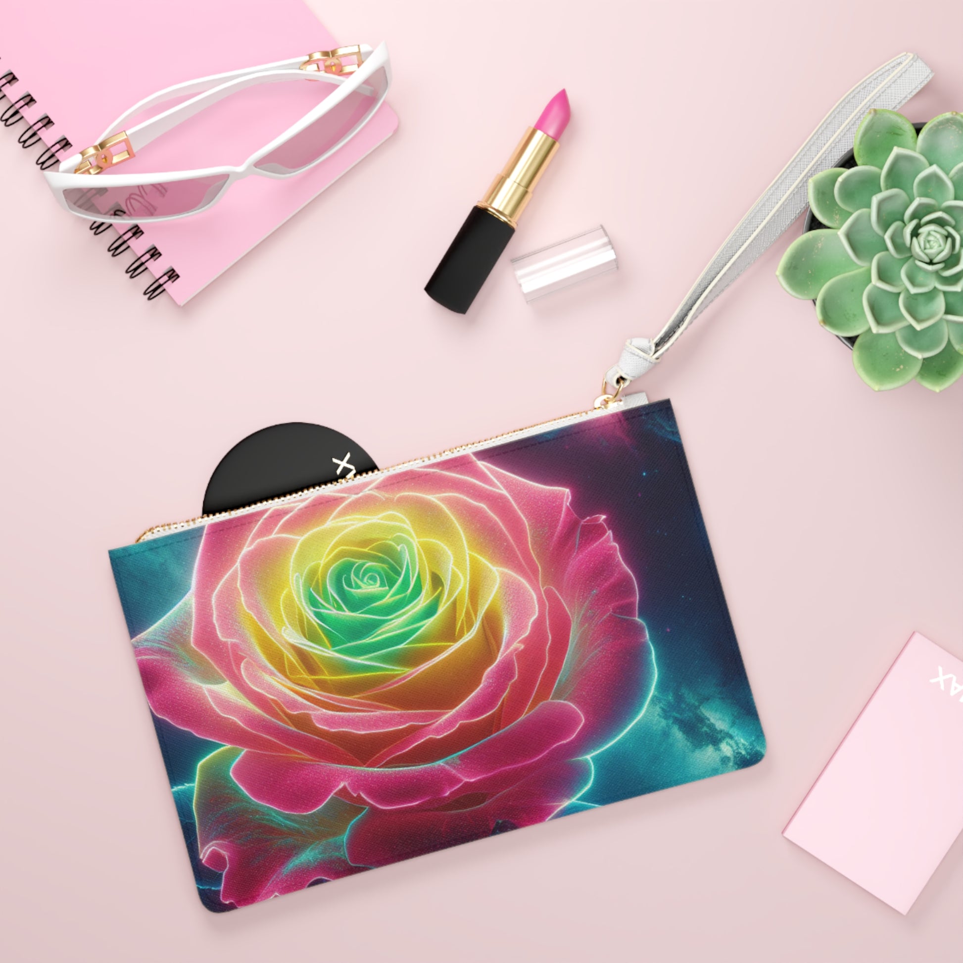 Colorful Clutch Bag, Neon Rose Clutch, Funky Purse, Festival Accessory, Vibrant Night Out Bag, Unique Gift