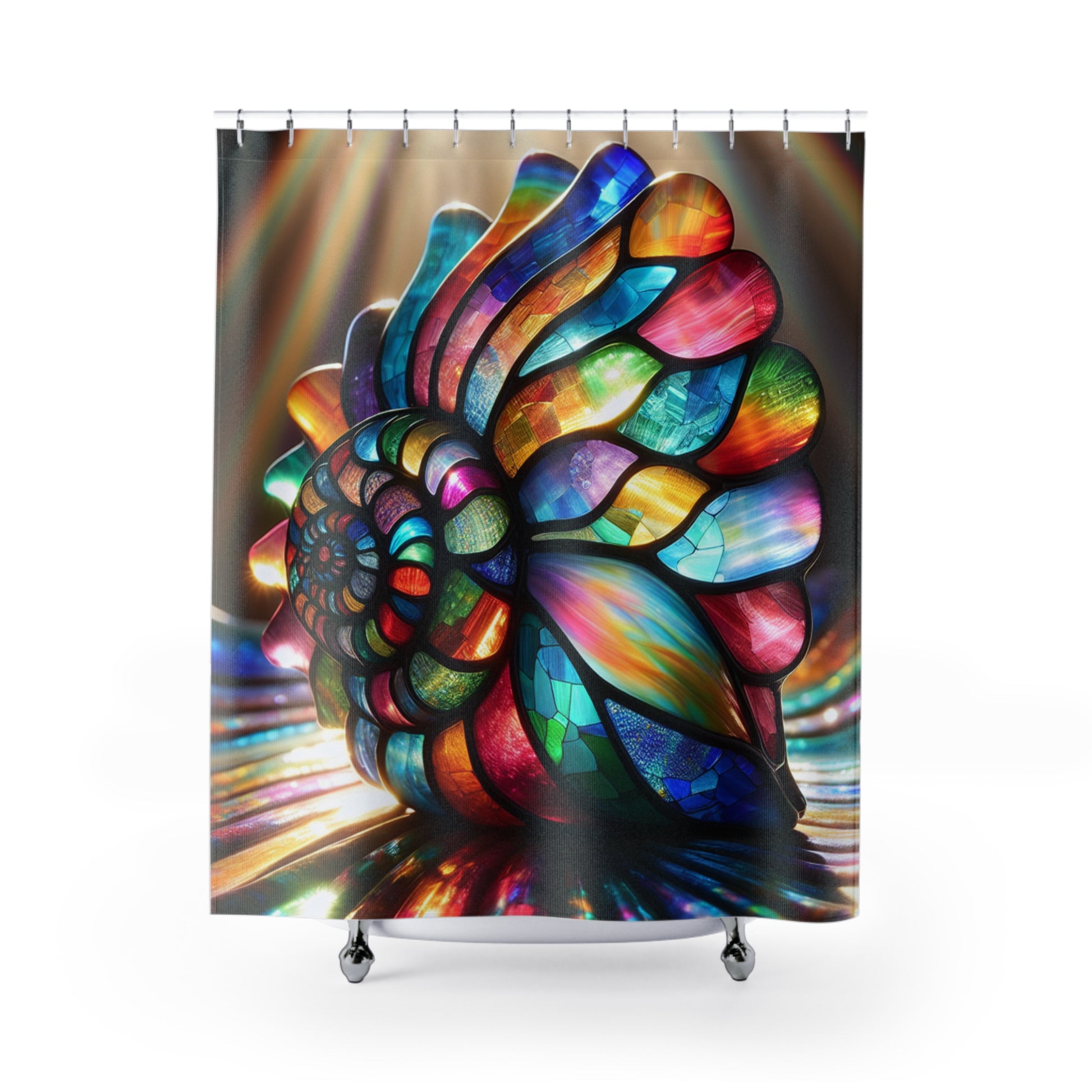 Vibrant Stained Glass Shower Curtain, Colorful Nautilus Design for Bathroom Decor, Boho Home Accent, Gift for Art Lovers, Unique [...]