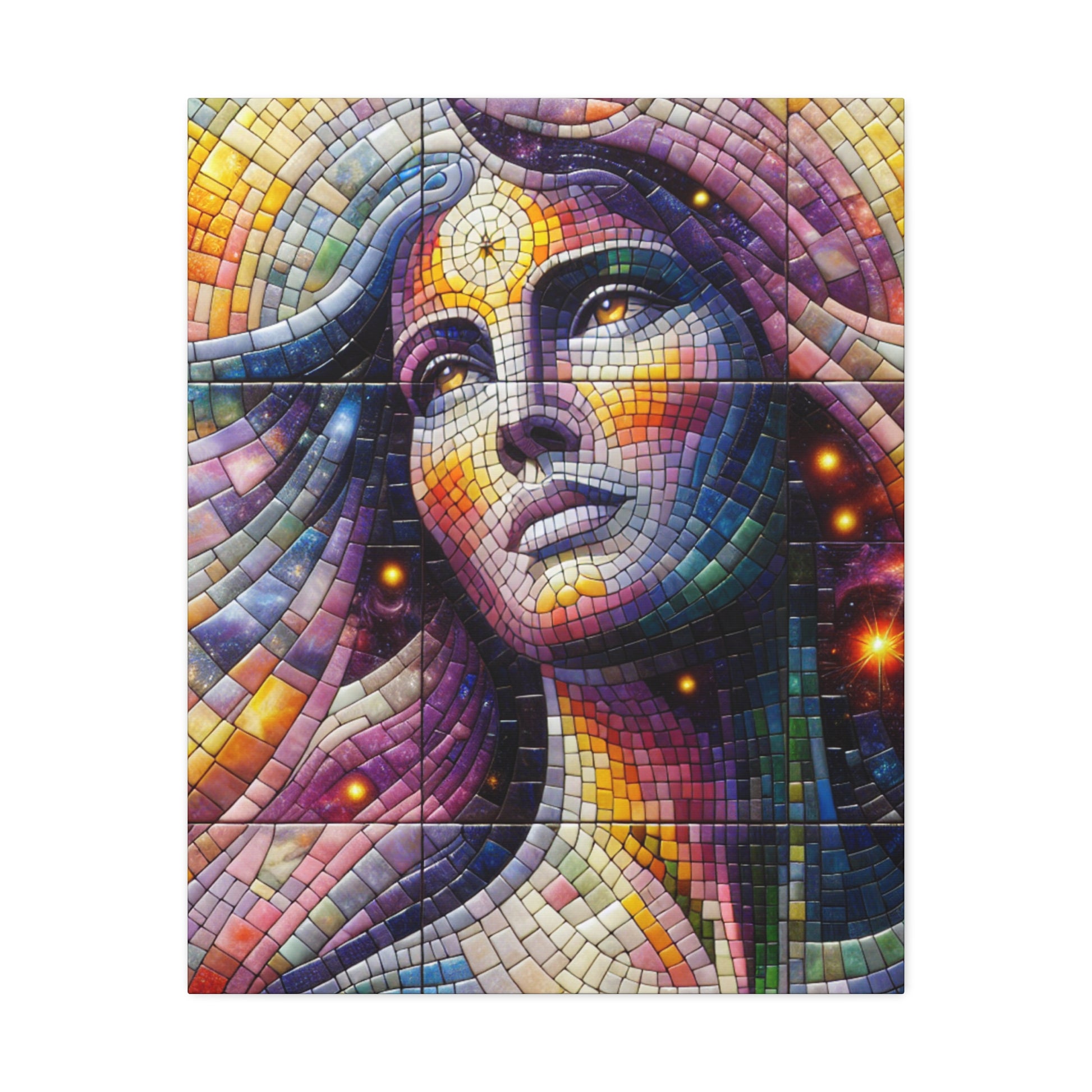 Spiritual Mosaic Stretched Canvas Art, Meditation Decor, Wall Art, Gift for Her, Bohemian Home Decor, Colorful Artwork