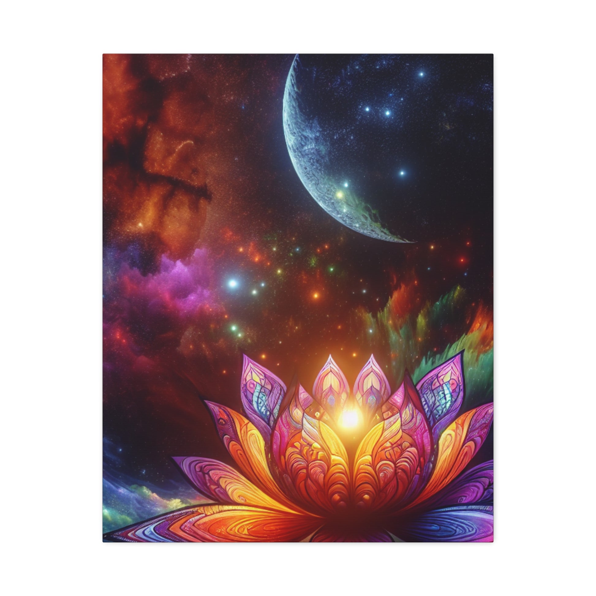 Colorful Lotus Stretched Canvas Art Print, Vibrant Home Decor, Meditation Wall Art, Spiritual Gift, Yoga Studio Decoration