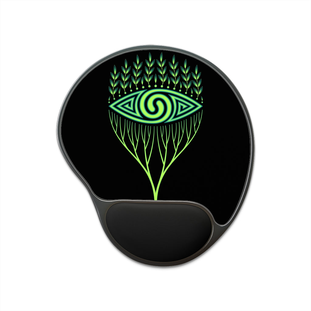 Mystical Eye Mouse Pad With Wrist Rest, Ergonomic Computer Accessories, Gift for Gamers, Home Office Decor, Green Spiral Design