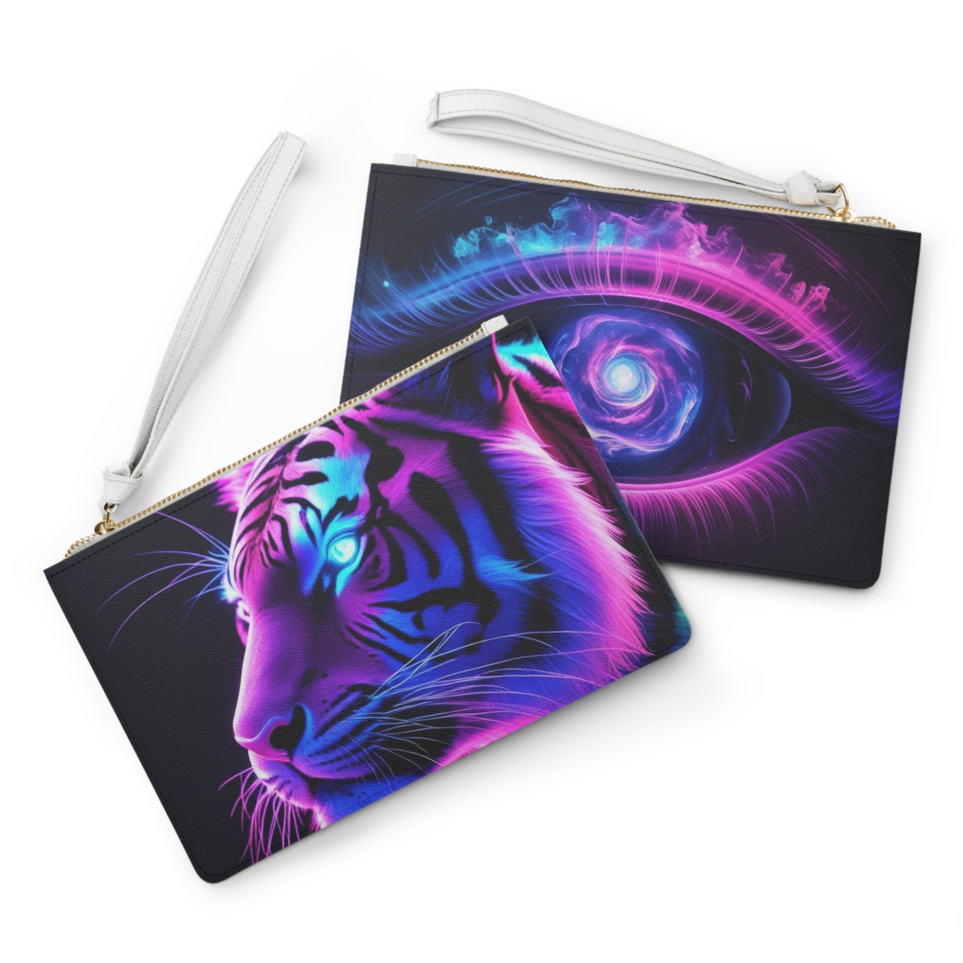 Vibrant Clutch Bag with Tiger & Galaxy Design, Colorful Wristlet for Occasions, Fashion Accessory, Unique Gift, Trendy Purse