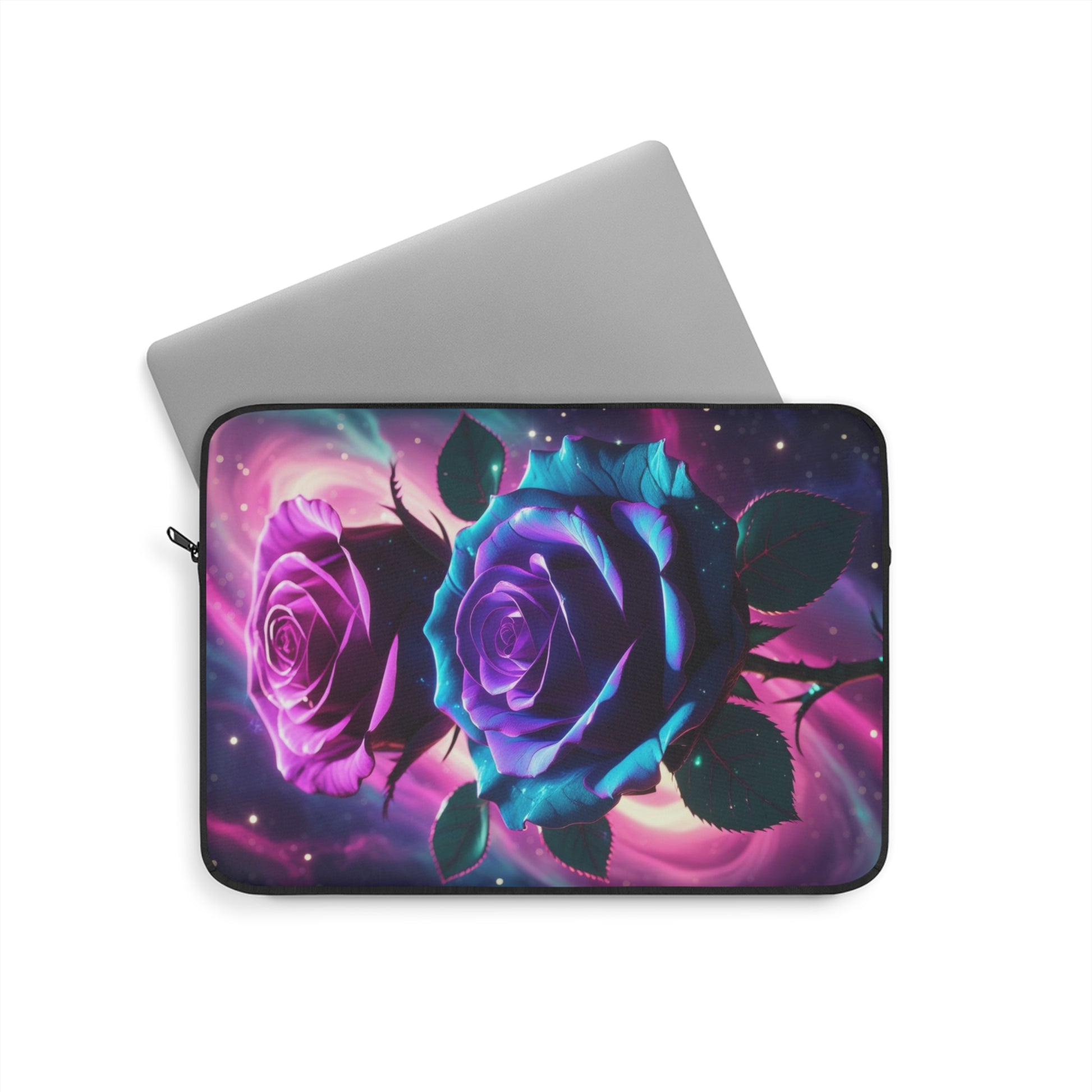 Galactic Rose Laptop Sleeve with Vibrant Floral Design, Stylish Computer Case, Gift for Her, Tech Organizer, Floral Tech Accessory