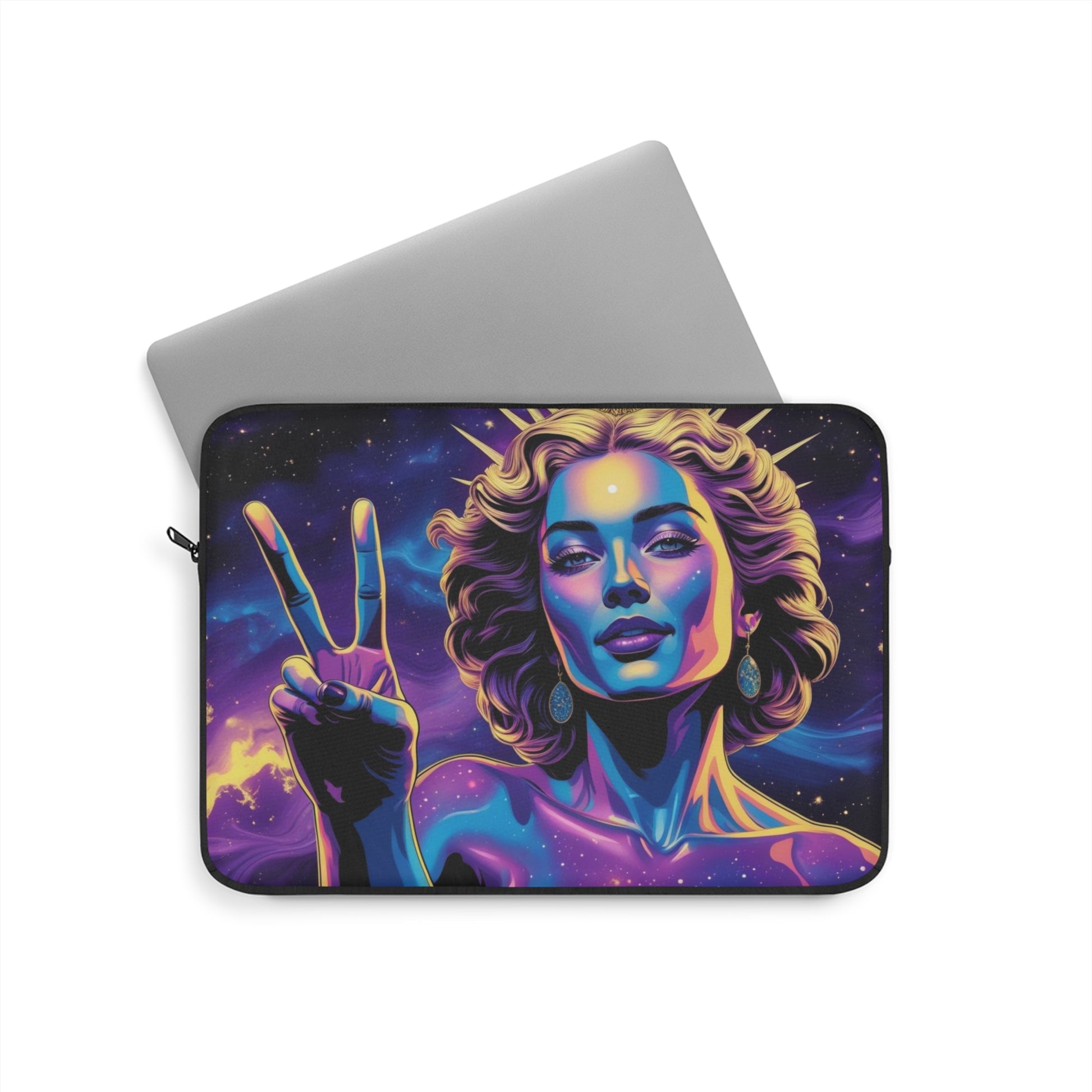 Cosmic Goddess Laptop Sleeve - Bohemian, Art Decor, Gift for Her, Astral Design, Peace Sign Fashion