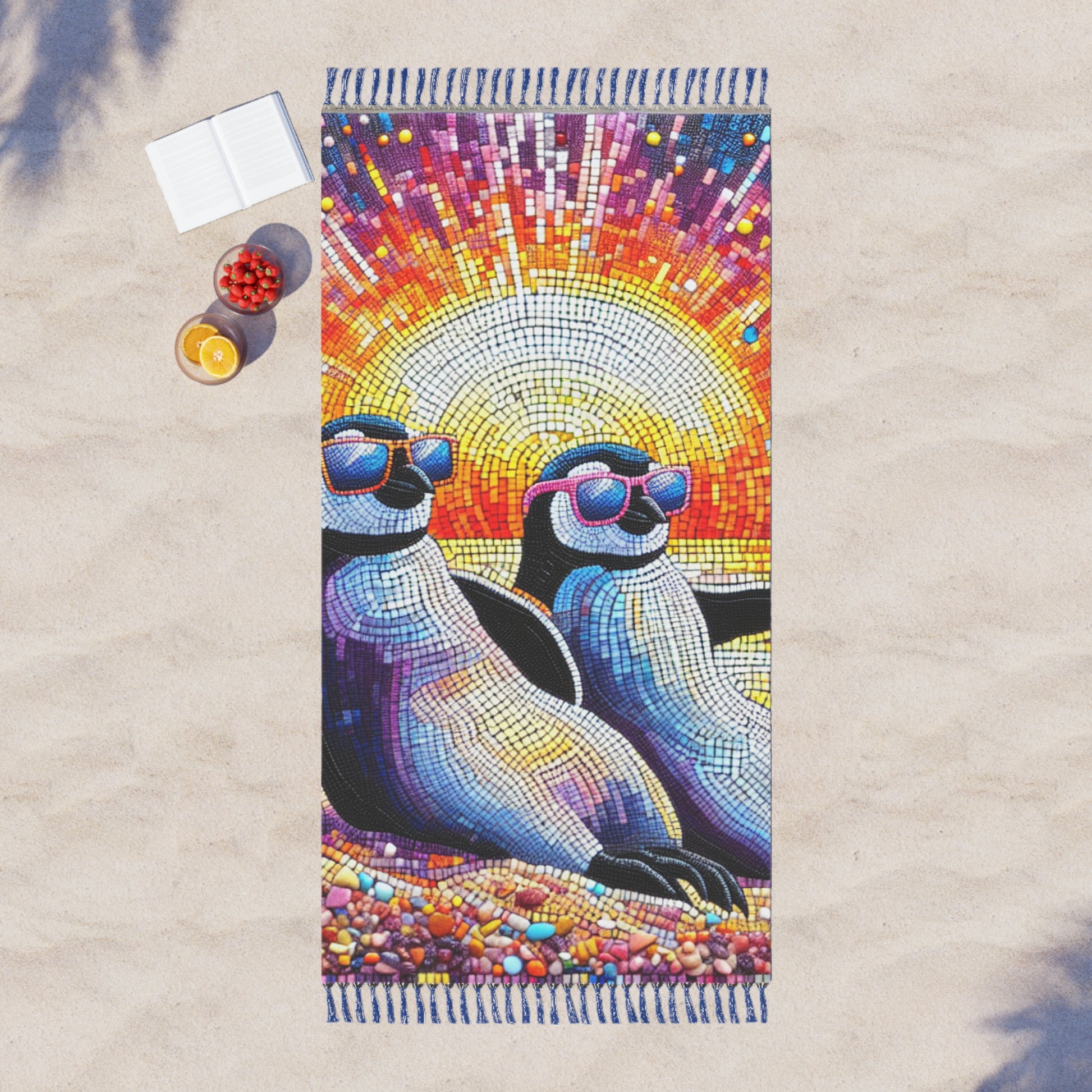 Boho Beach Towel - Vibrant Penguin Design for Summer Fun, Poolside Vibes, Bohemian Decor, Gift for Beach Lovers