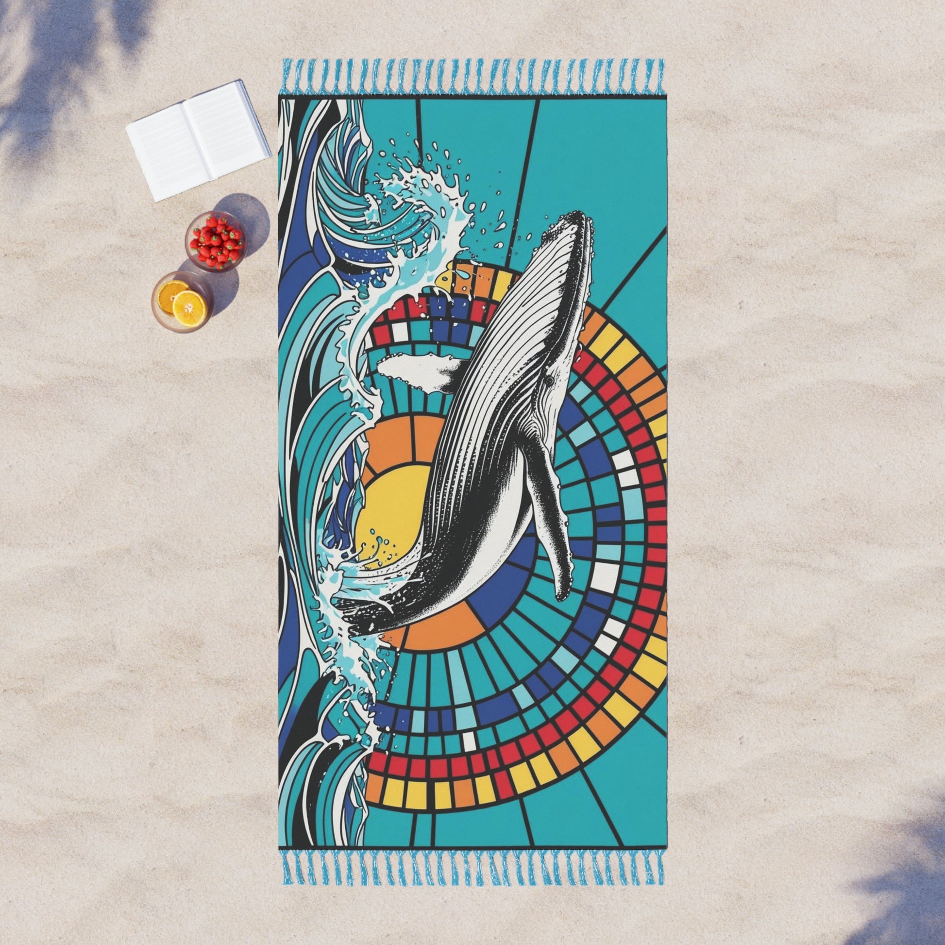 Boho Beach Towel - Whale Design, Nautical Decor, Bohemian Beach Blanket, Summer Gift, Outdoor Picnic Accessory
