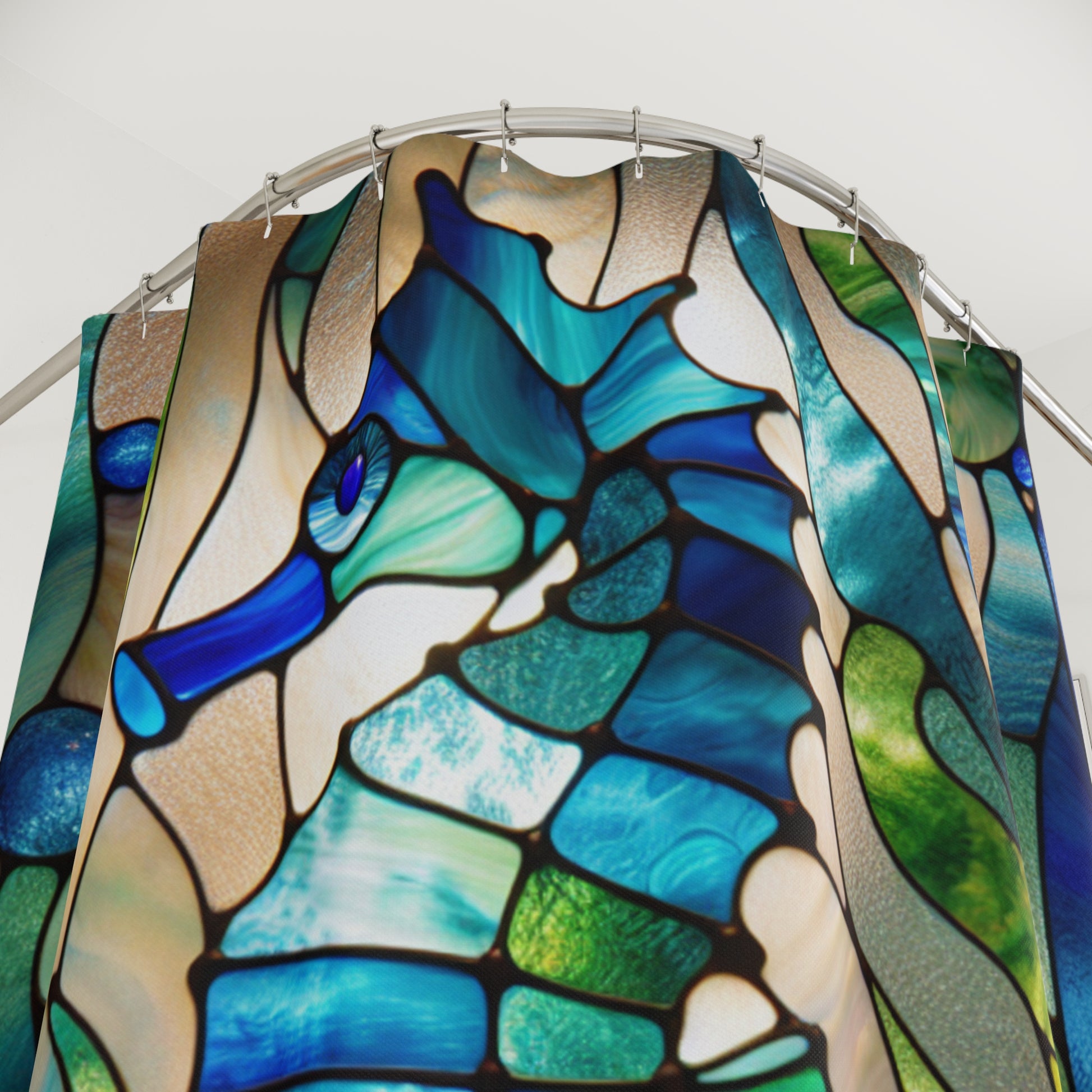 Stained Glass Seahorse Shower Curtain, Coastal Bathroom Decor, Nautical Gift, Ocean Theme, Beach House Essentials