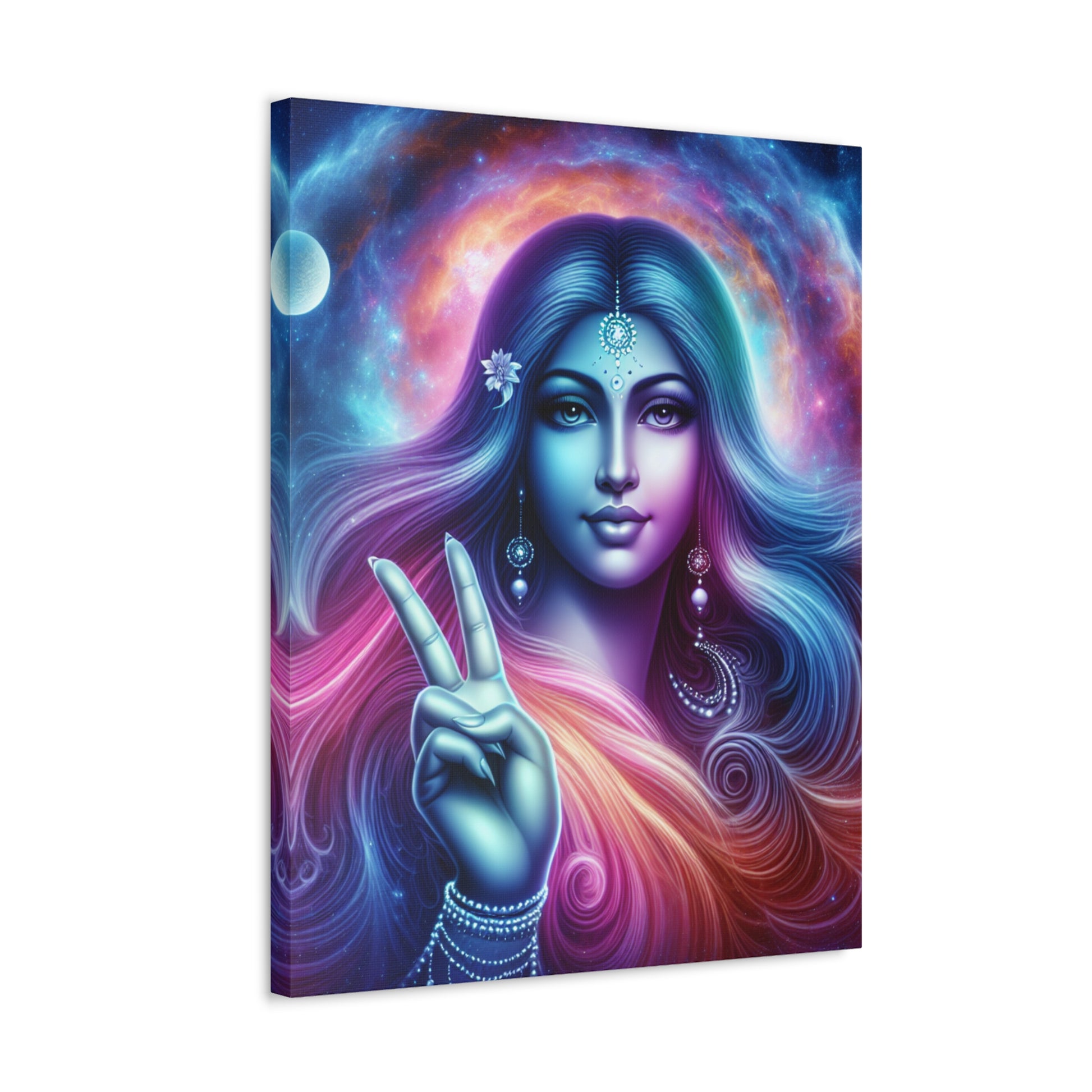 Vibrant Cosmic Peace & Love Goddess Canvas Art - Boho Decor, Wall Art, Spiritual Gift, Meditation Room, Home Decor