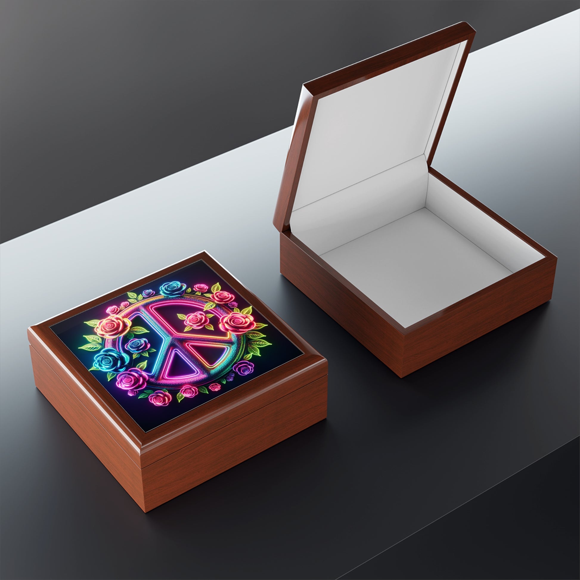 Colorful Peace Sign Jewelry Box - Boho Chic Organizer for Rings & Necklaces, Perfect Gift for Her, Home Decor, Love & Peace Theme