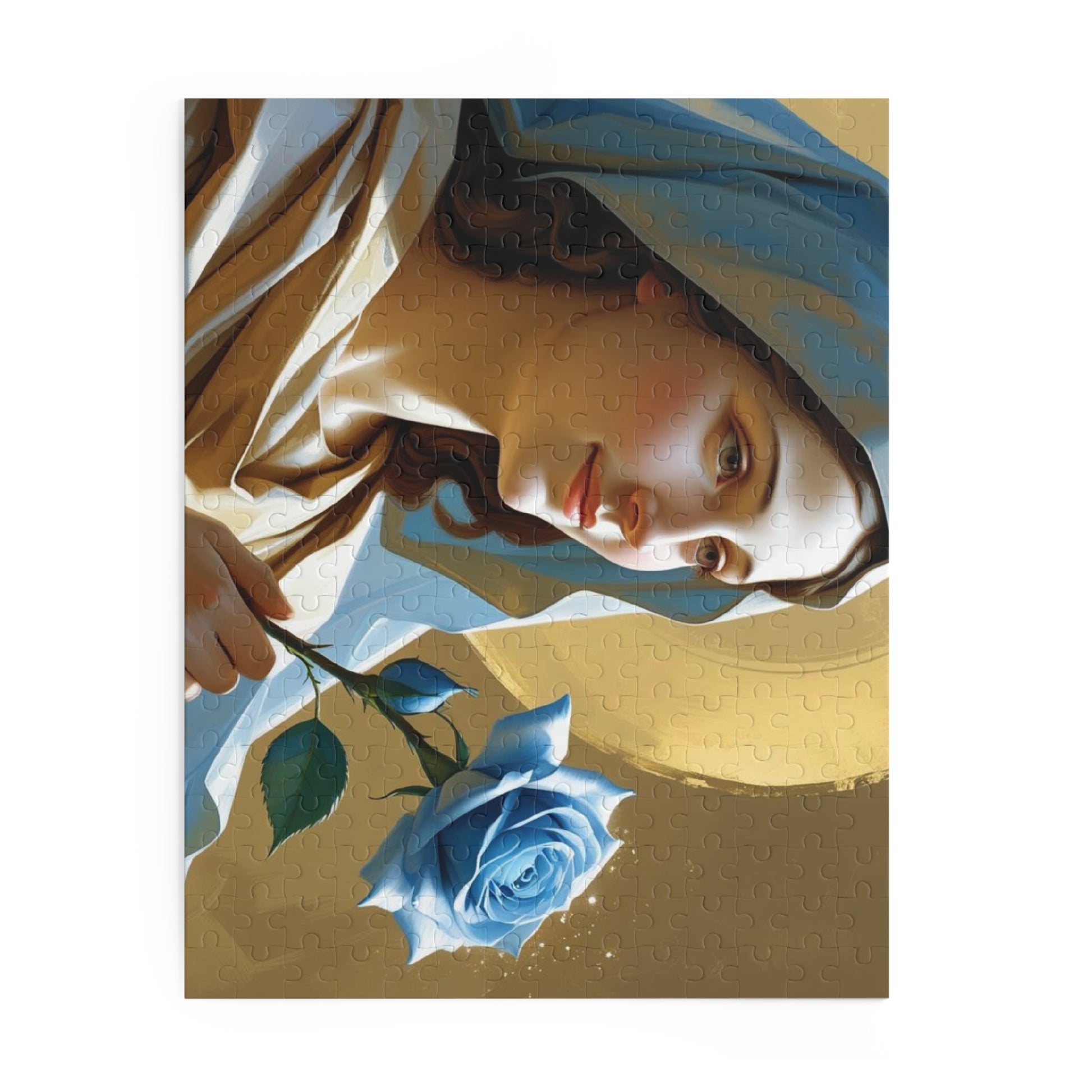 Serene Divine Mary & Her Blue Rose Puzzle (120, 252, 500-Piece) | Religious art, Gift for believers, Home decor, Family activity, Inspirational puzzle