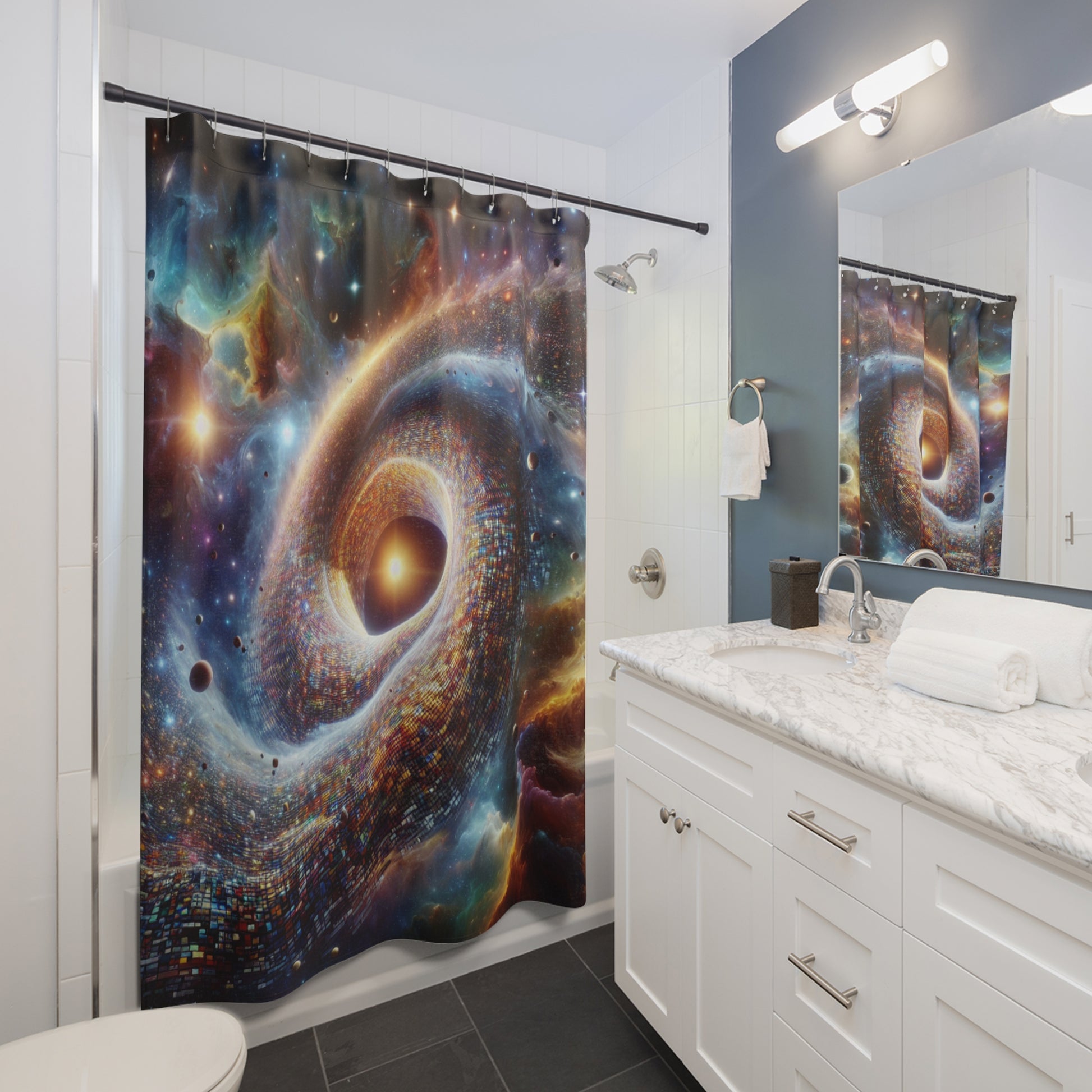 Cosmic Spiral Shower Curtain, Galaxy Bathroom Decor, Space Theme Gift, Home Aesthetic, Universe Art