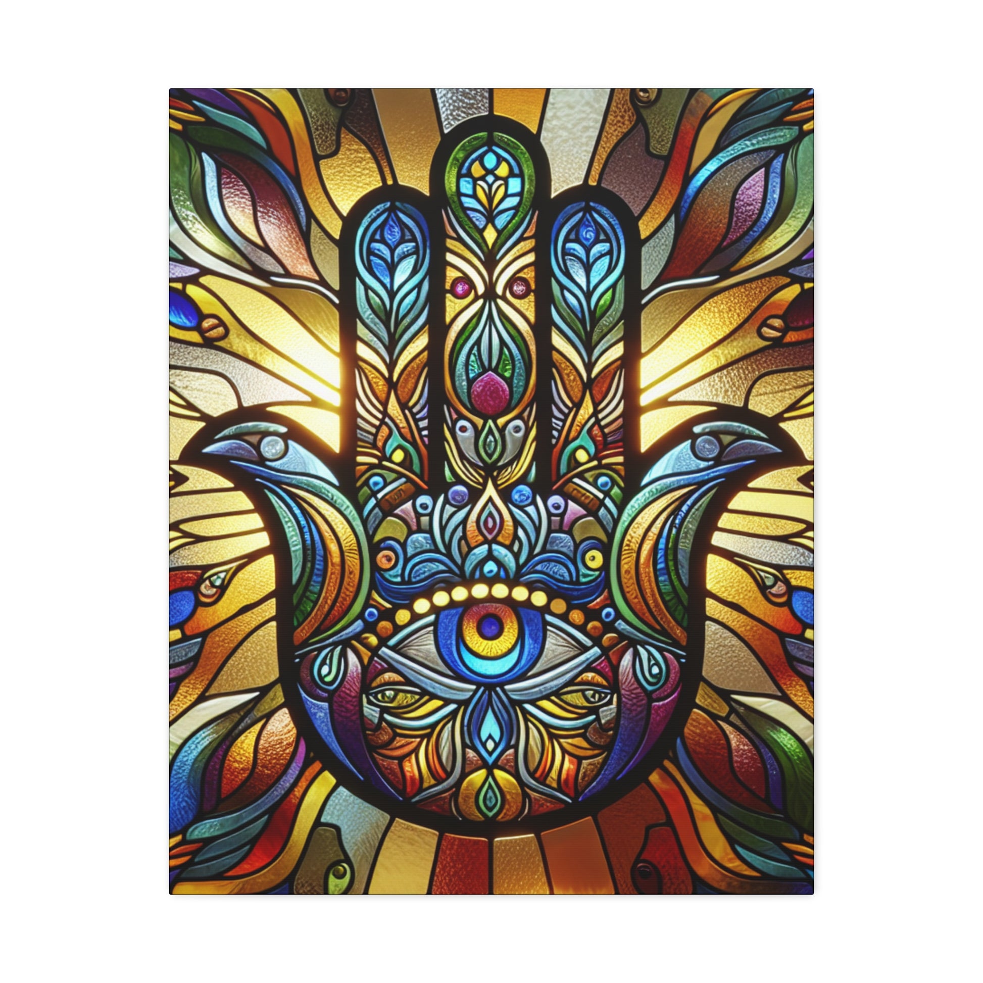 Colorful Hamsa Hand Stretched Canvas Print | Home Decor Art, Spiritual Gift, Wall Art, Bohemian Style, Meditation Decor