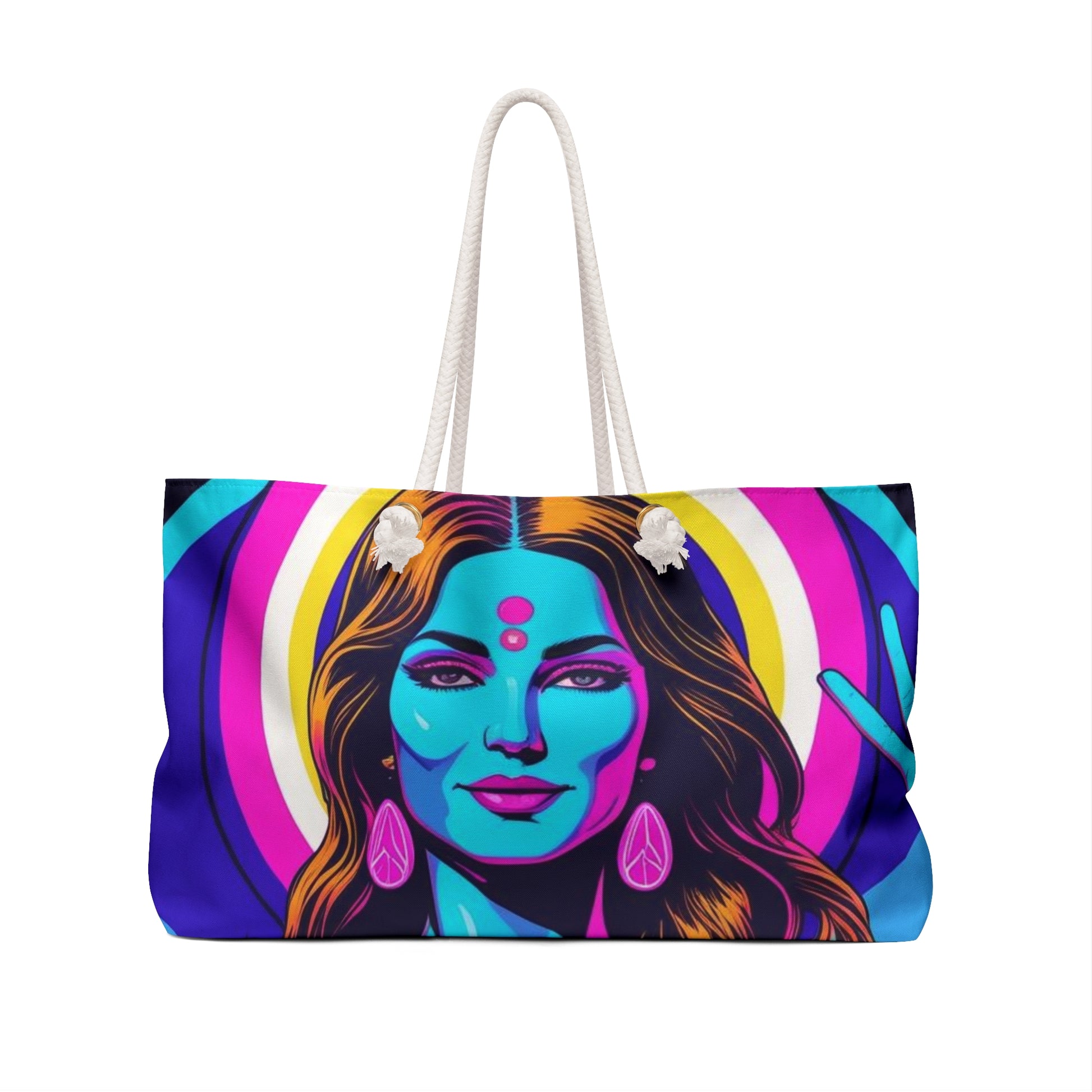 Vibrant Goddess Weekender Bag - Boho Travel Tote, Yoga Bag, Festival Essential, Beach Getaway Companion, Colorful Art Bag
