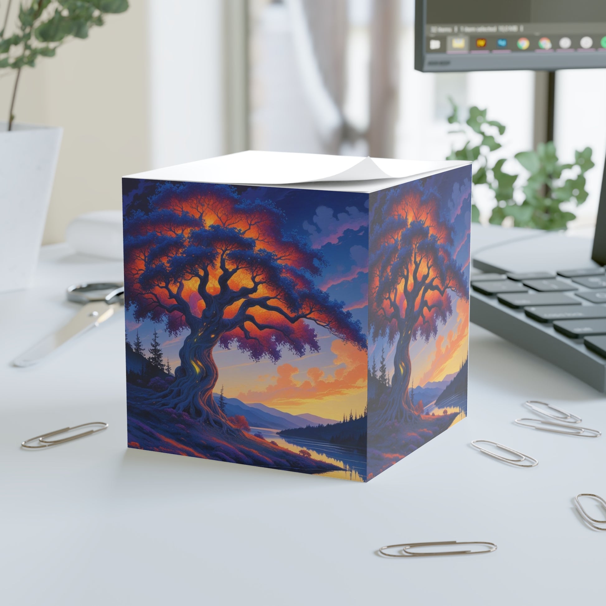 Scenic Note Cube with Artistic Landscape Design | Colorful Office Decor, Creative Writing, Gift Idea for Nature Lovers, Home Office, [...]