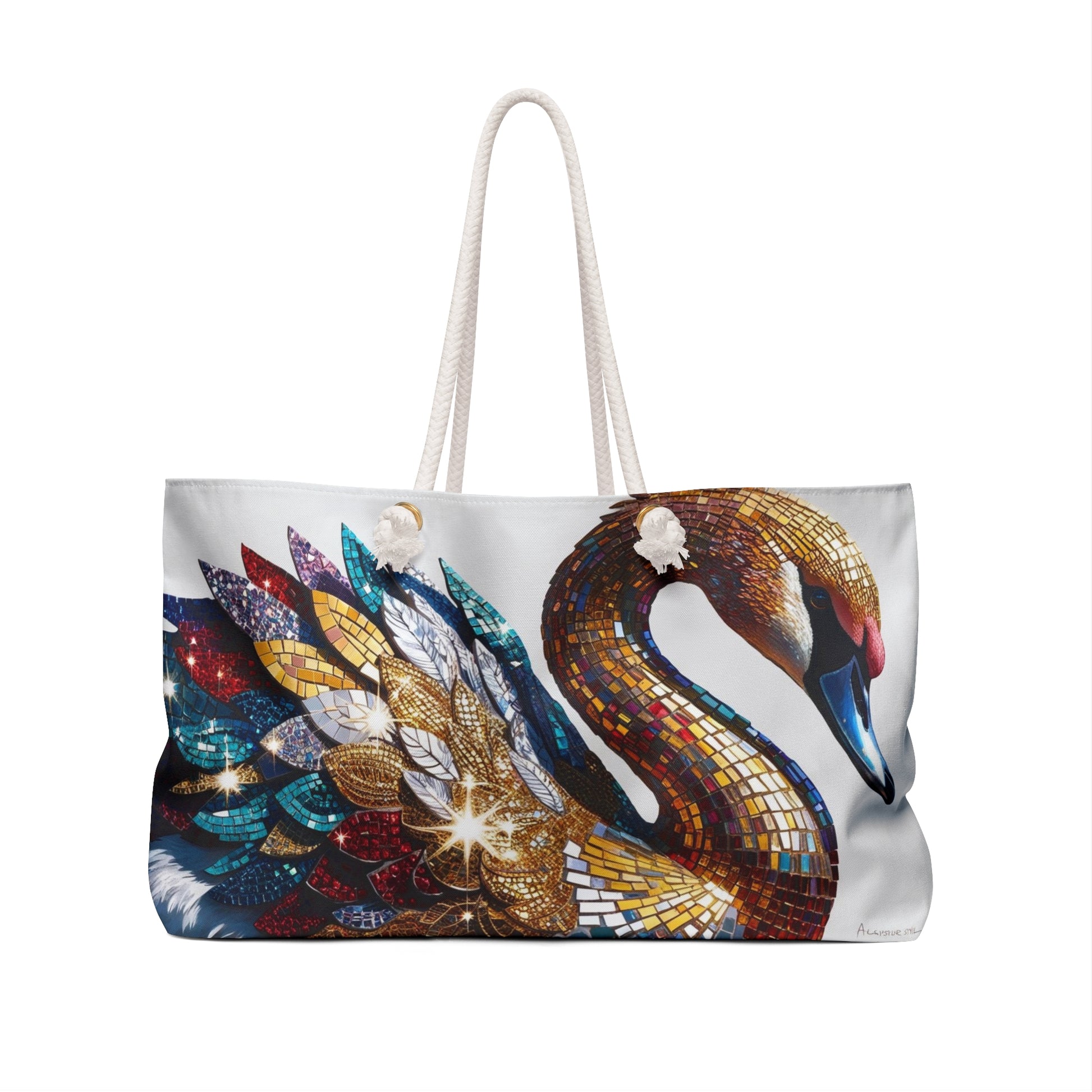Divine Artistic Swan Mosaic Weekender Bag, Carry All Carry-On Travel Tote, Beach Bag, Gym Bag, Stylish Luggage, Gift for Her
