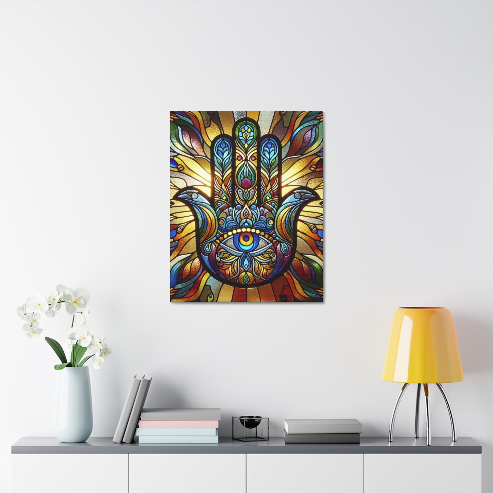 Colorful Hamsa Hand Stretched Canvas Print | Home Decor Art, Spiritual Gift, Wall Art, Bohemian Style, Meditation Decor
