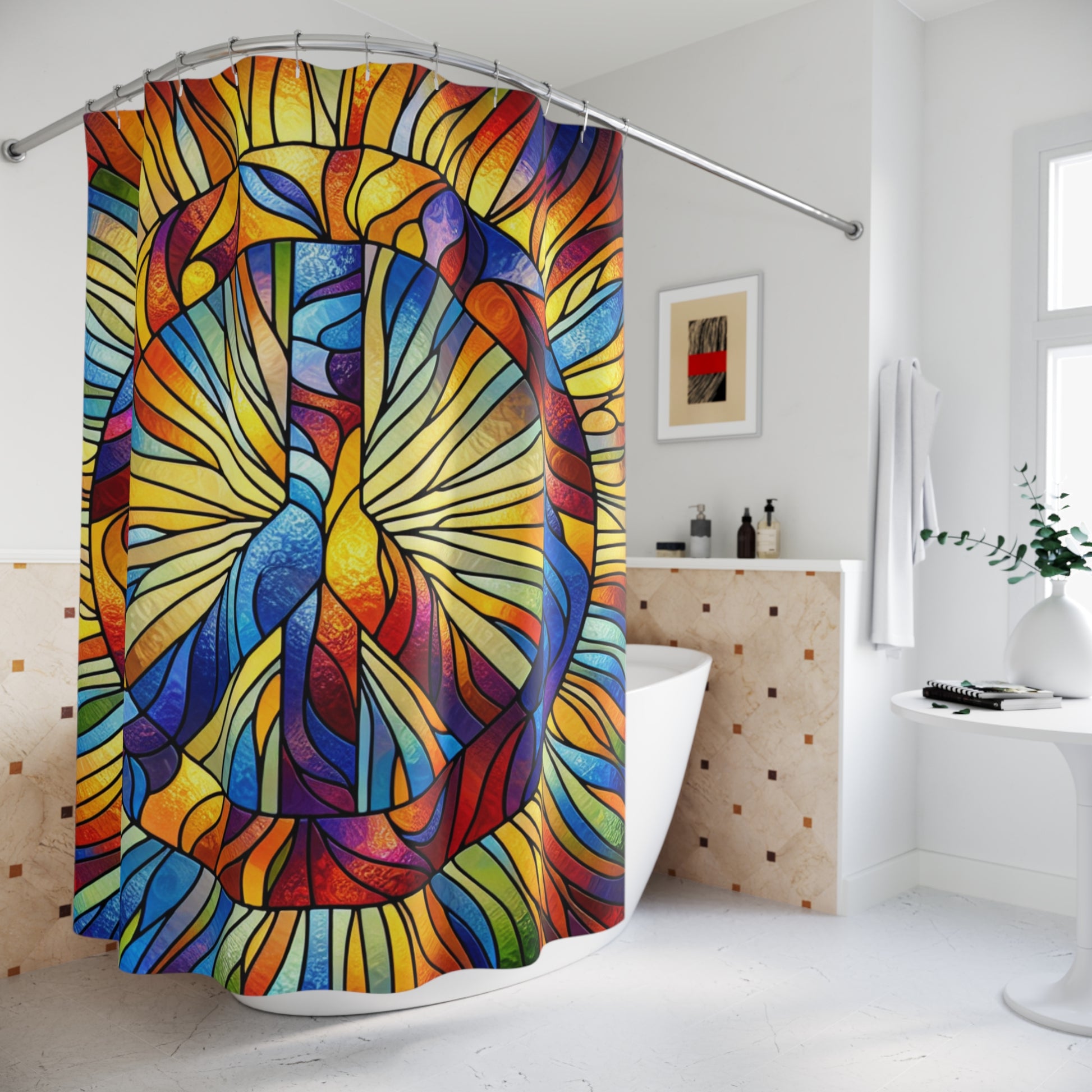 Vibrant Peace Symbol Shower Curtain, Boho Bathroom Decor, Colorful Art, Unique Gift Idea, Trendy Home Accessories, Festival Vibe