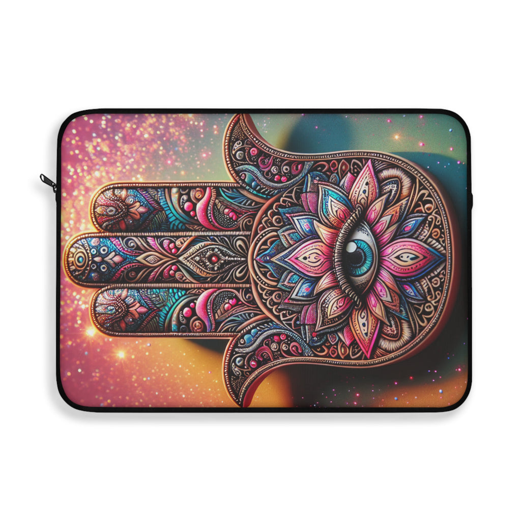 Boho Chic Laptop Sleeve with Hamsa hand Design, Laptop Case, Tech Organizer, Gift for Students, Office Decor, Stylish Protection