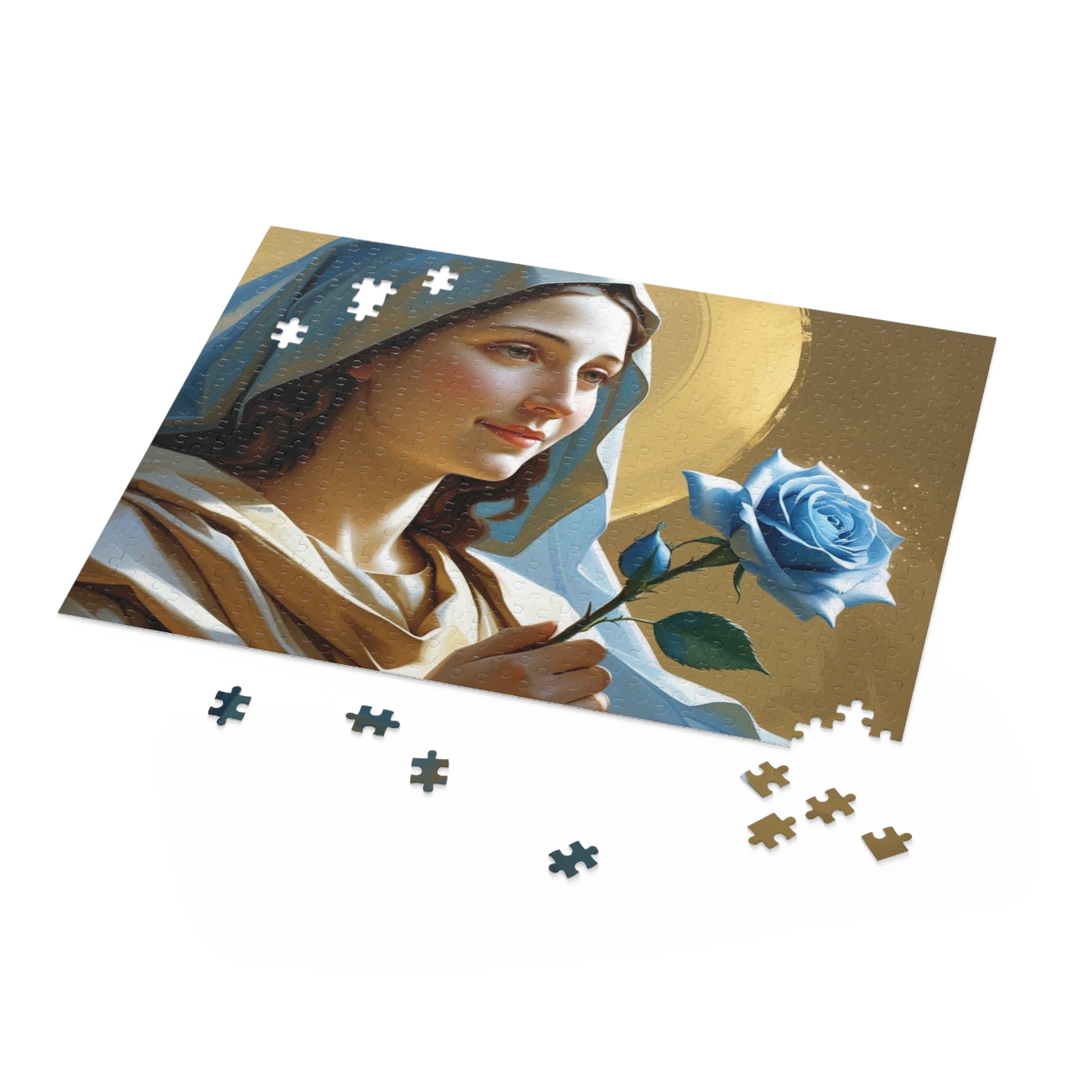 Serene Divine Mary & Her Blue Rose Puzzle (120, 252, 500-Piece) | Religious art, Gift for believers, Home decor, Family activity, Inspirational puzzle
