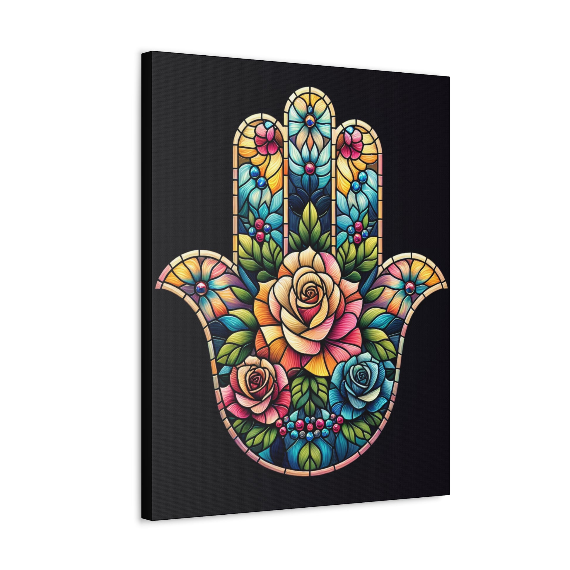 Stained Glass Hamsa Canvas Art Print, Boho Wall Decor, Spiritual Home Decor, Colorful Modern Art, Unique Gift Idea