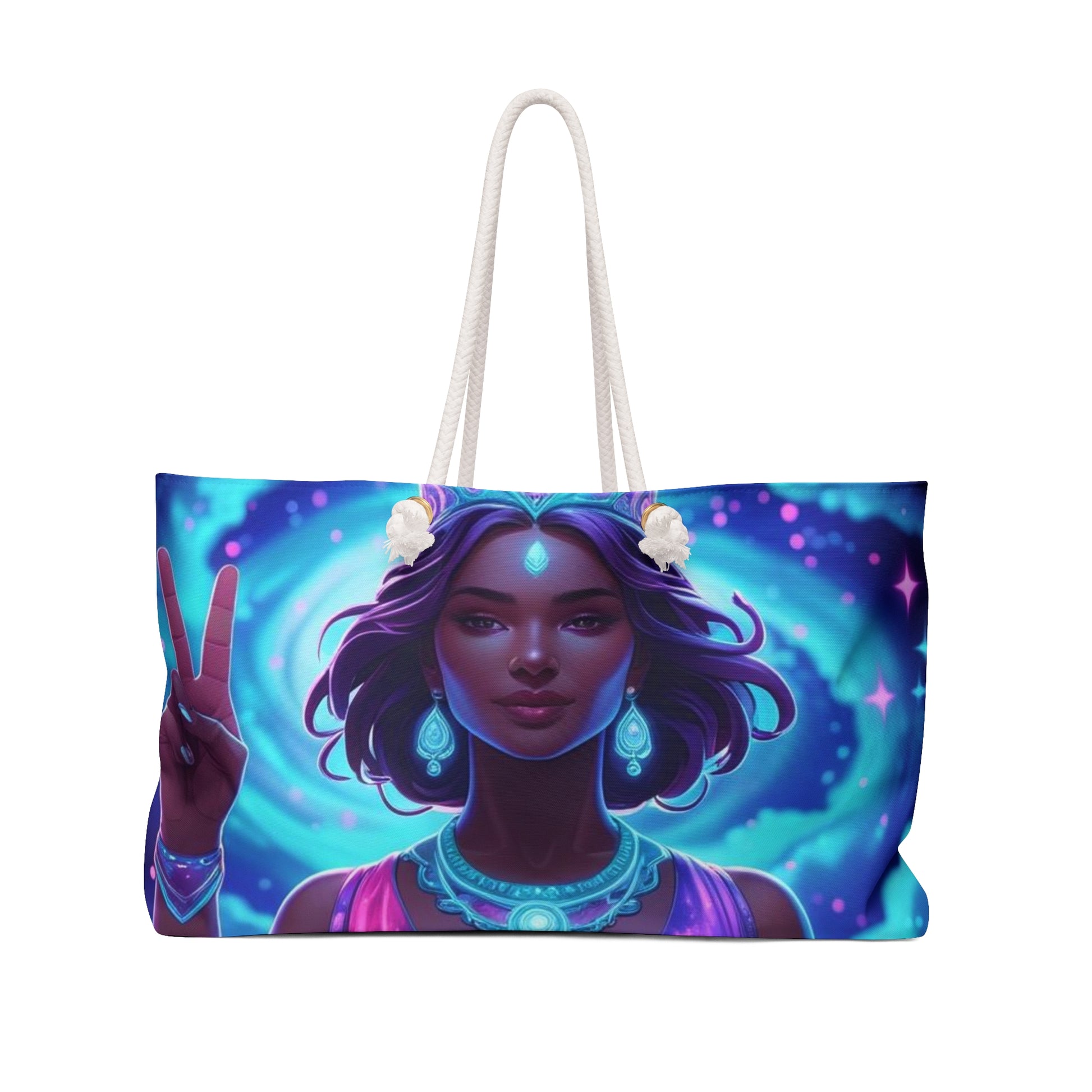 Cosmic Peace Goddess Weekender Bag, Carryall Carry-On Tote, Beach Bag, Getaway Tote, Perfect Gift for Her