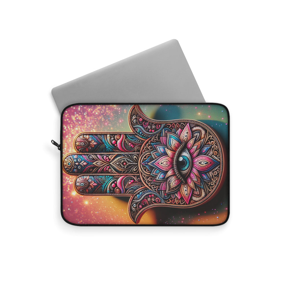 Boho Chic Laptop Sleeve with Hamsa hand Design, Laptop Case, Tech Organizer, Gift for Students, Office Decor, Stylish Protection