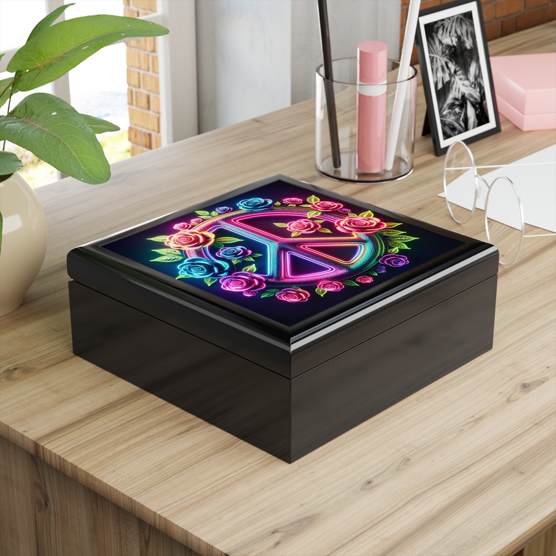 Colorful Peace Sign Jewelry Box - Boho Chic Organizer for Rings & Necklaces, Perfect Gift for Her, Home Decor, Love & Peace Theme