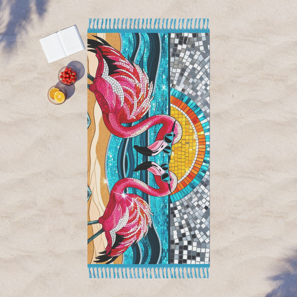 Boho Beach Towel with Flamingos, Summer Vibe, Perfect for Beach Days, Pool Parties, Outdoor Picnics, Vacation Must-Have