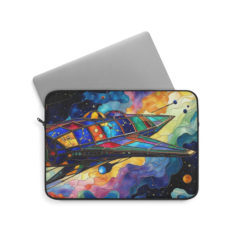 Stained Glass Spaceship Laptop Sleeve, Cosmic Art Case, Galaxy Printer, Unique Gift for Tech Lovers, Starry Night Accessory
